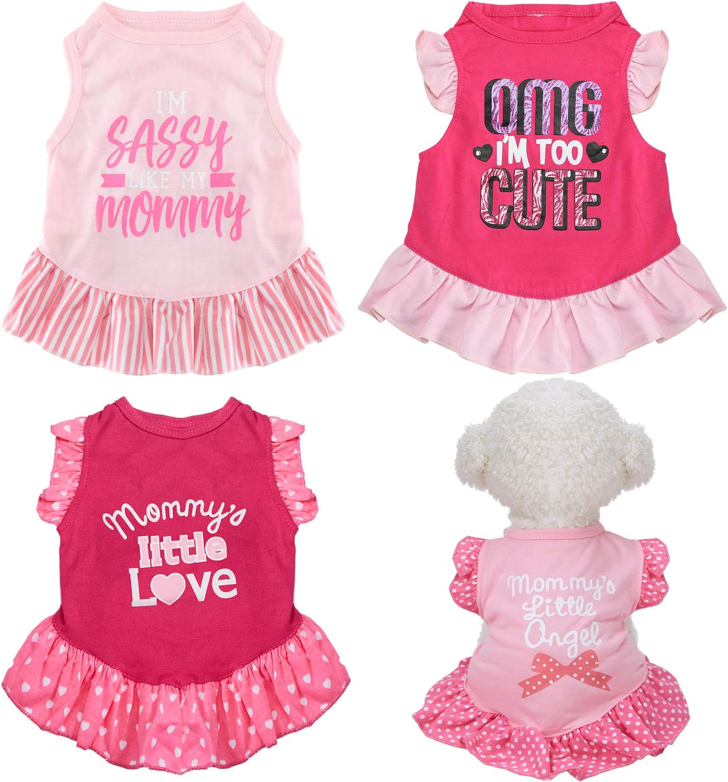 Weewooday 4 Pack Dog Dress Cute Pink Dog Clothes Skirt Girl Pet Princess Dress Puppy Summer Apparel Clothes Skirt Shirt with Ruffles Apparel for Small Puppy Cats Pet(S)