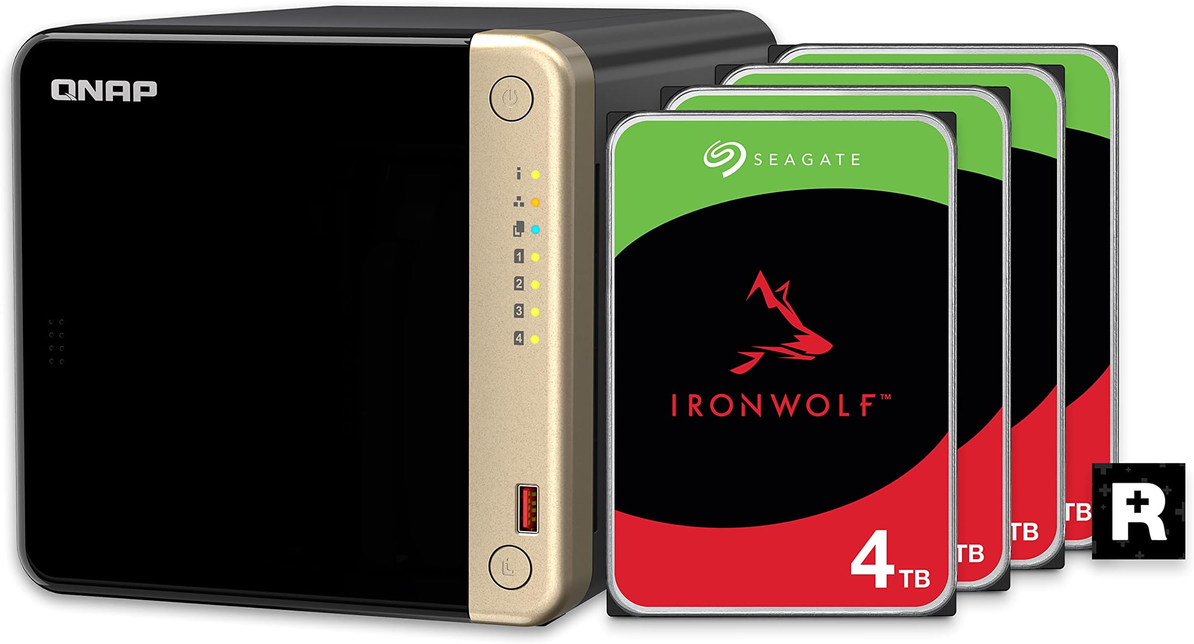 QNAP TS-464-8G-44ST-US 4 Bay High-Performance Desktop NAS with 12TB Storage Capacity, Preconfigured RAID 5 Seagate IronWolf HDD Bundle