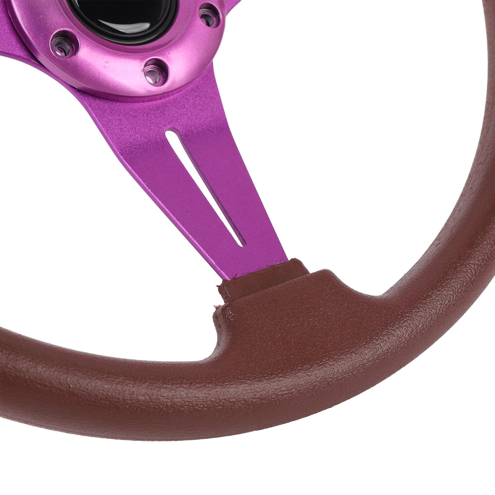 14-calowa Kierownica Samochodowa, Szprychy ze Skóry PU i Aluminium Wygodny Uchwyt Kierownica do Gier Wyścigowych Drift z Przyciskiem Klaksonu na 6-otworowy Adapter Piasty (PURPLE)