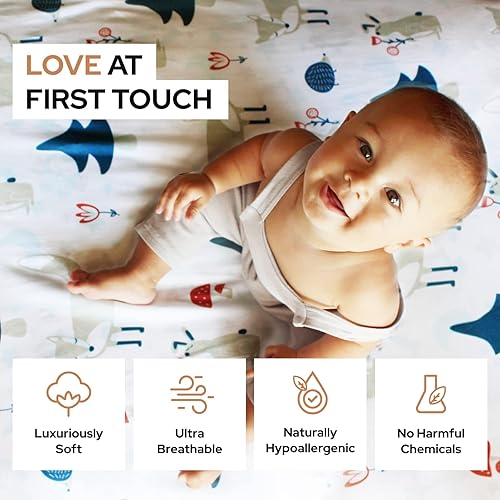 Miniatura 2 de Sábana para cuna pequeña con patrón de zorro y cheurón, sábana bajera ajustable 100% algodón orgánico Pack n Play, sábanas de primera calidad,