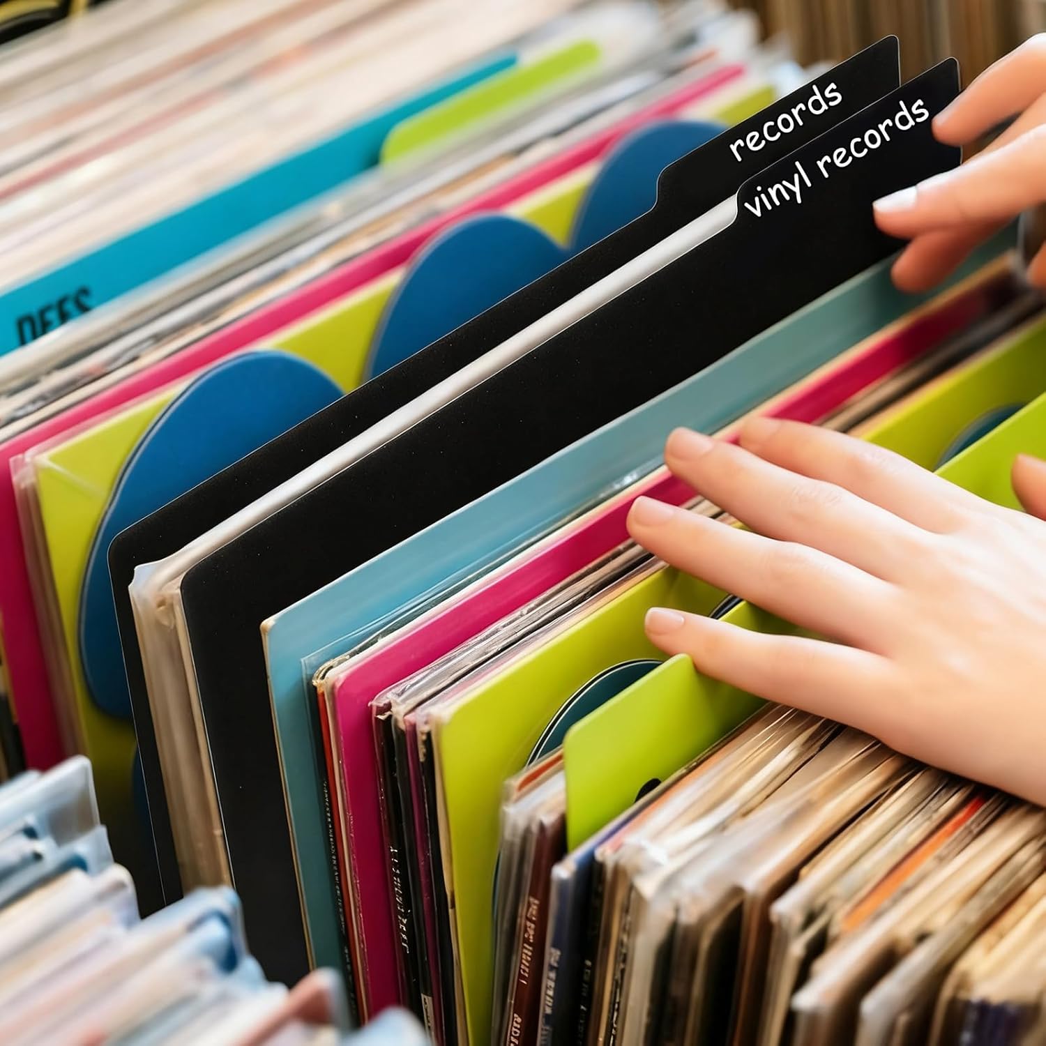 26 Pcs Black Vinyl Record Dividers, Reusable Record Separators, Album Organizers with A-Z Stickers for 12 Inch Records Storage, 12.5 x 13.49 Inch