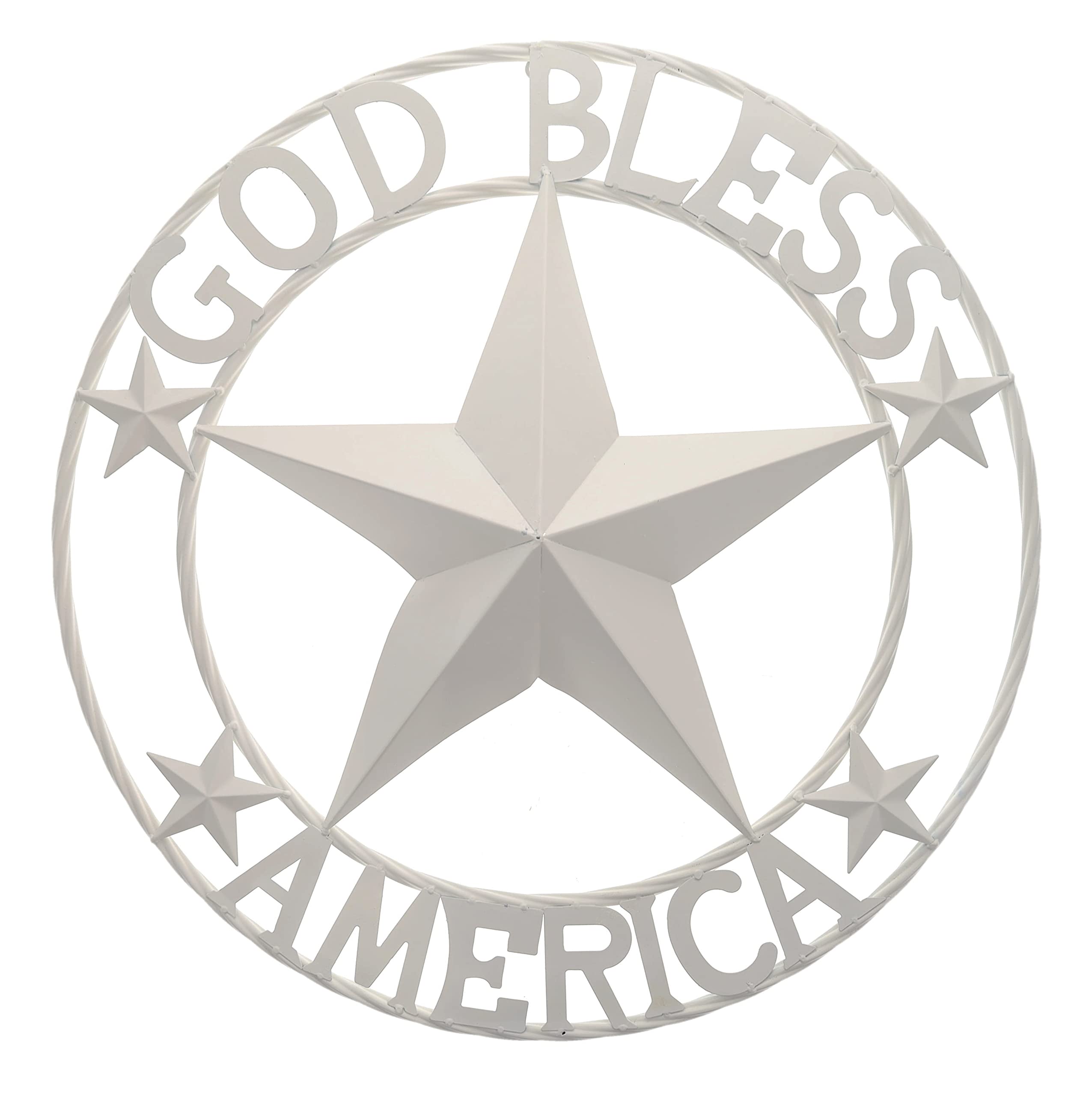 Deleon Collections 24" Metal God Bless America White Barn Star Wall Art - Inside or Outside Sign Decor
