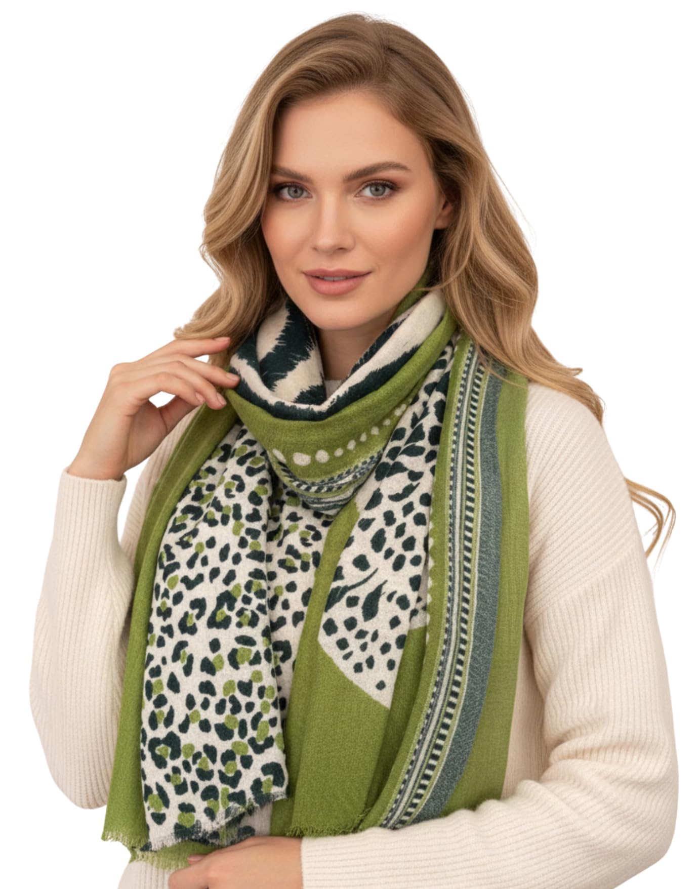 Women Animal Leopard Print Scarf - Ladies Scarves with Stripe, Leopard Print Gifts, Pashmina Shawl, Long Winter Wrap Wearable Blanket, Womens Neck Scarf Shawl Scarfs Animal (Tiger Leopard: Green)