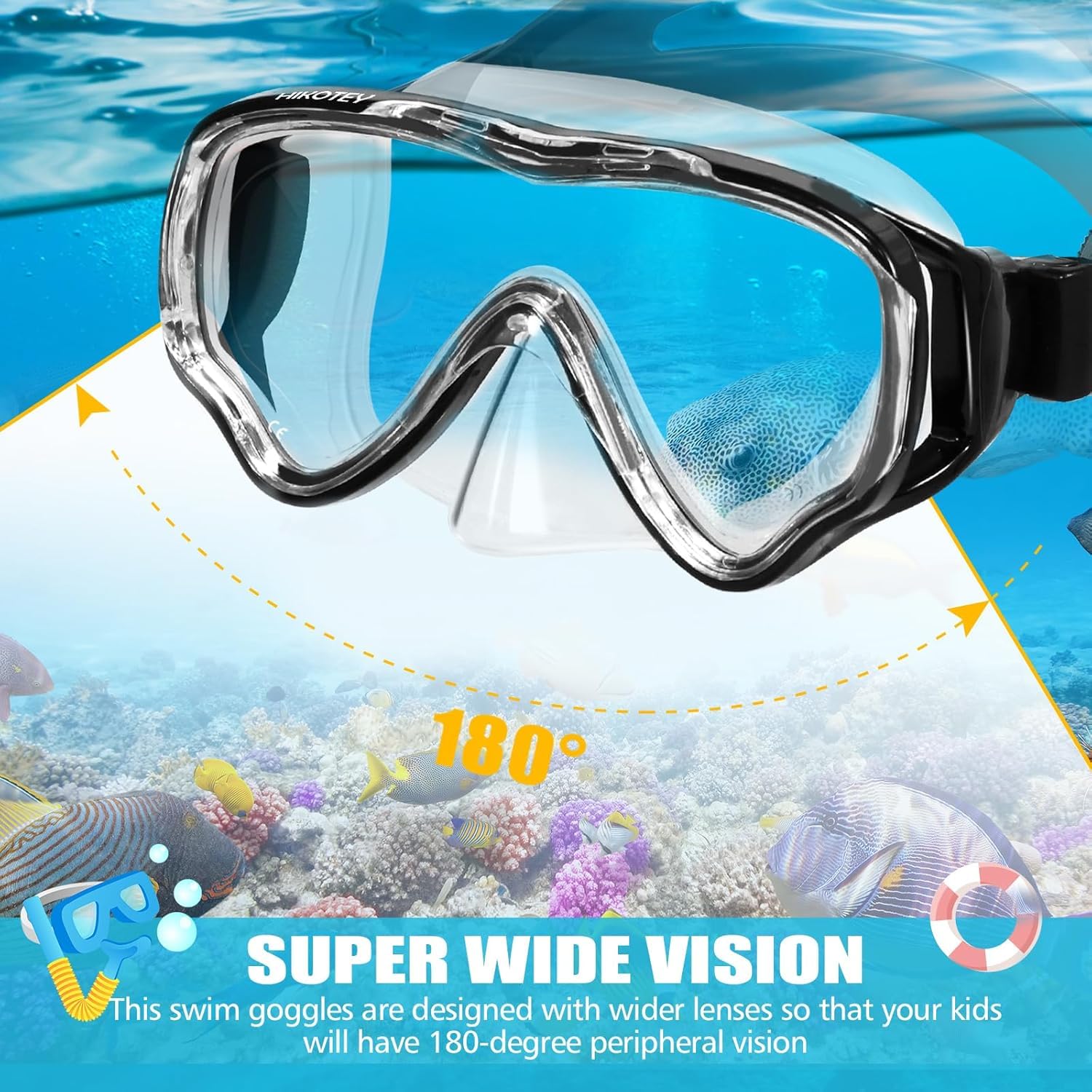 Set da snorkeling per bambini, maschera da snorkeling completamente asciutta per adulti, protezione anti-appannamento, unisex, vista panoramica HD, attrezzatura per snorkeling per bambini dai