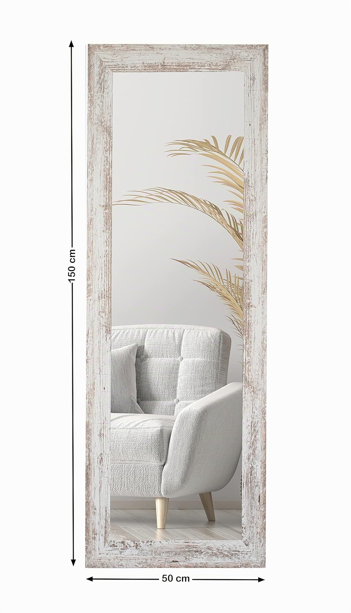 BD ART Specchio da parete decorativo - Specchio per guardaroba - 150 x 50 cm - Pino bianco