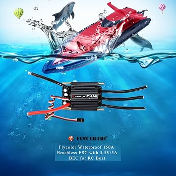 GoolRC Electronic Speed Controller, 150A Waterproof Brushless ESC Electronic Speed Controller with 5.5V/5A BEC for RC Boat