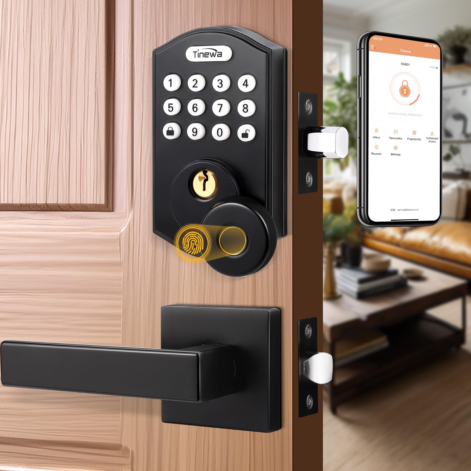 Keyless Entry Door Lock With Backlit Keypad - Electronic Deadbolt With Handle, Auto Lock, One-Time Codes, Matte Black