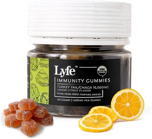 LYFE Gomitas funcionales de hongos, sabor cítrico y limón (40 unidades)  Mezcla orgánica de cola de pavo y extracto de chaga para el bienestar
