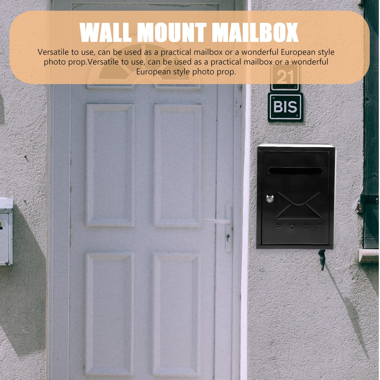 Buzón de Pared Vintage con Cerradura, Hierro, Negro para Hogar