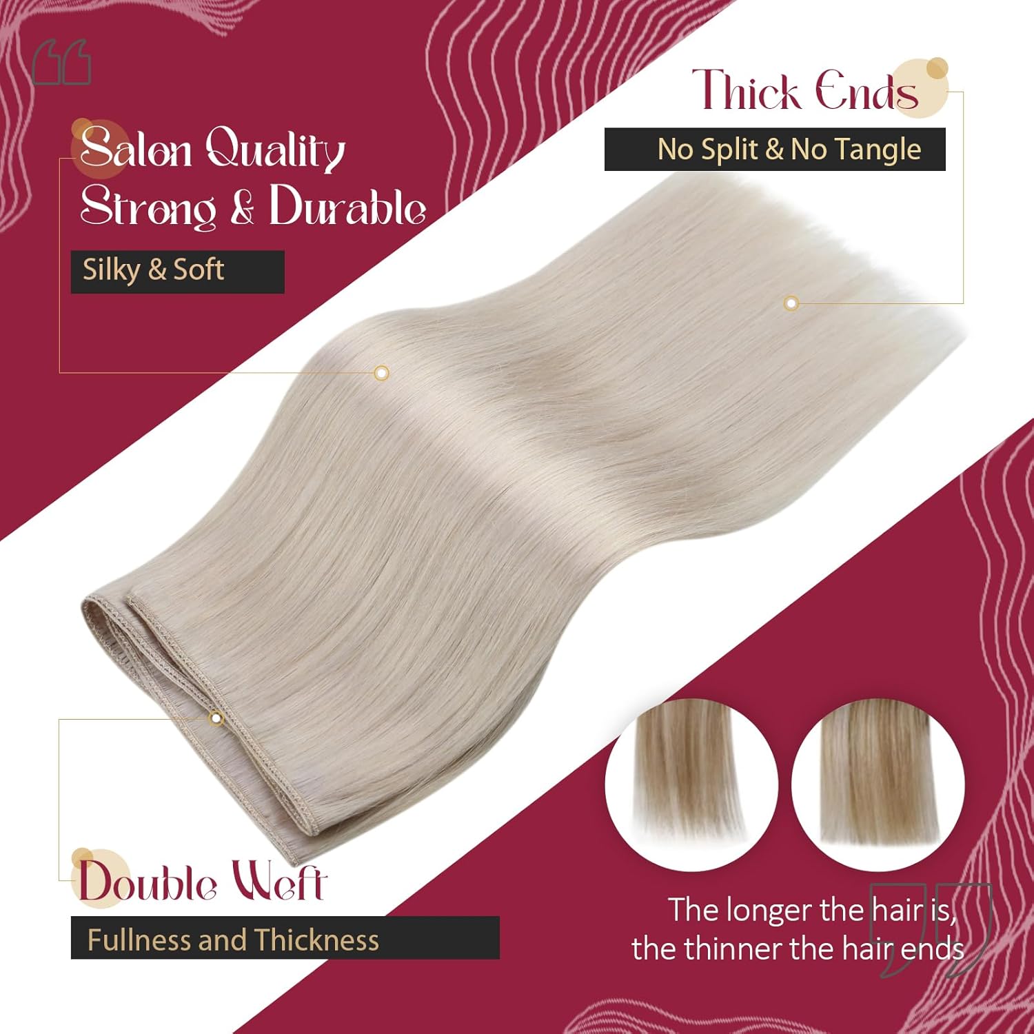 Vivien Sew in Hair Extensions Real Human Hair Blonde Weft Human Hair Extensions Platinum Blonde Straight Human Hair Double Weft Extensions Silky Hair Weft Extensions 14 Inch 80G