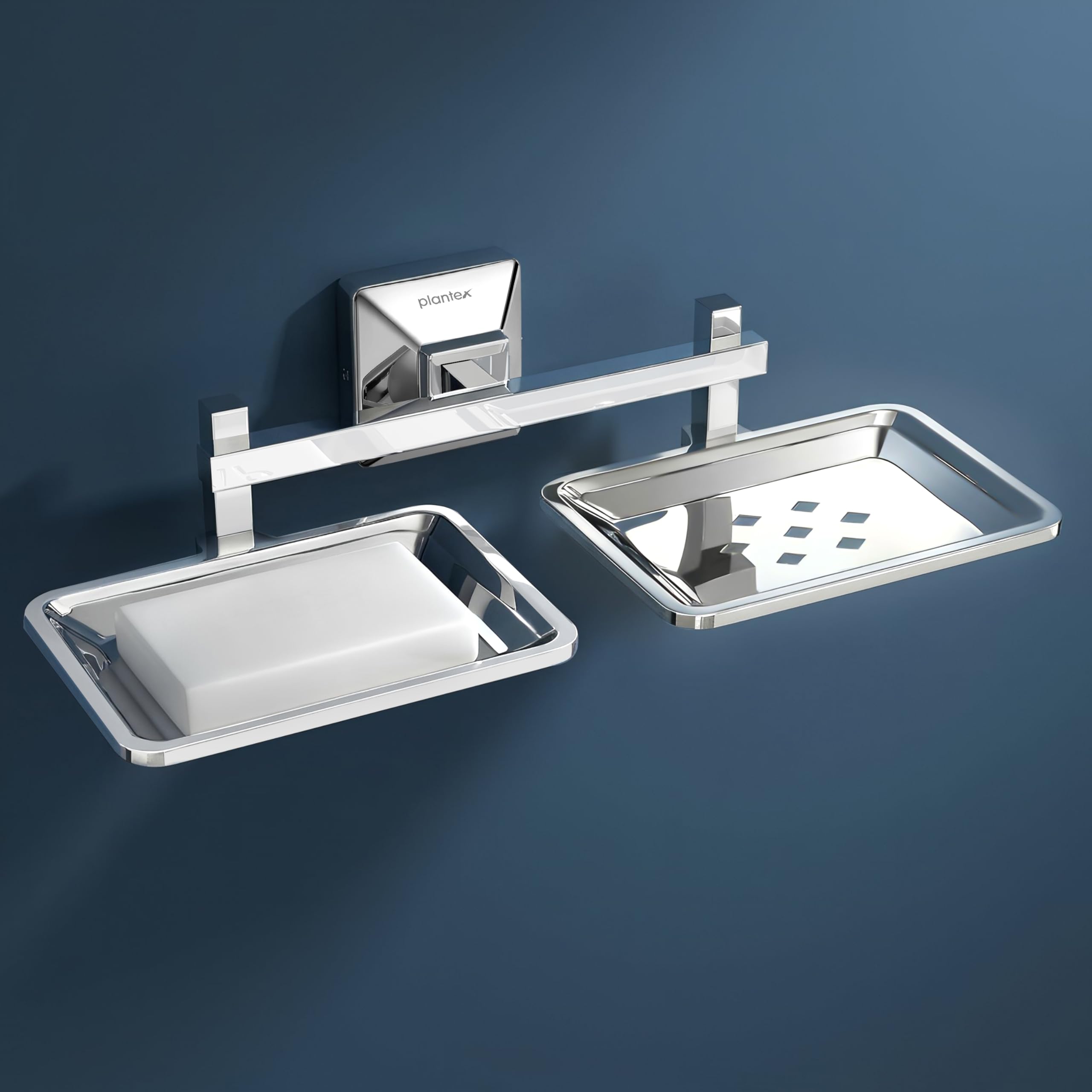 Plantex 304 Grade Stainless Steel Dual Soap Holder for Bathroom/Wall Mounted Soap Holder/Double Soap Dish/Bathroom Accessories - Squaro (Chrome)-image-4