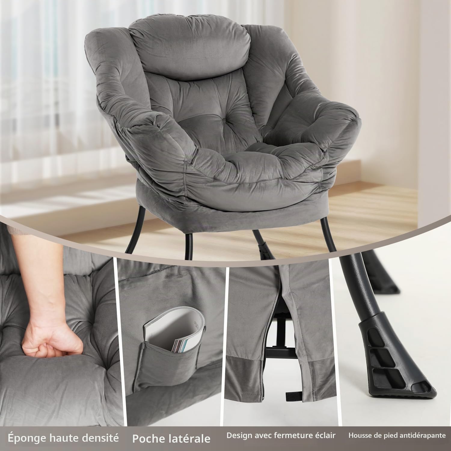 AIMEZO Relax Fauteuil, Lazy Chair Canapé de Loisir Moderne, Fauteuil de Lecture de Loisir pour Chambre/Salon/Balcon, Gris Clair