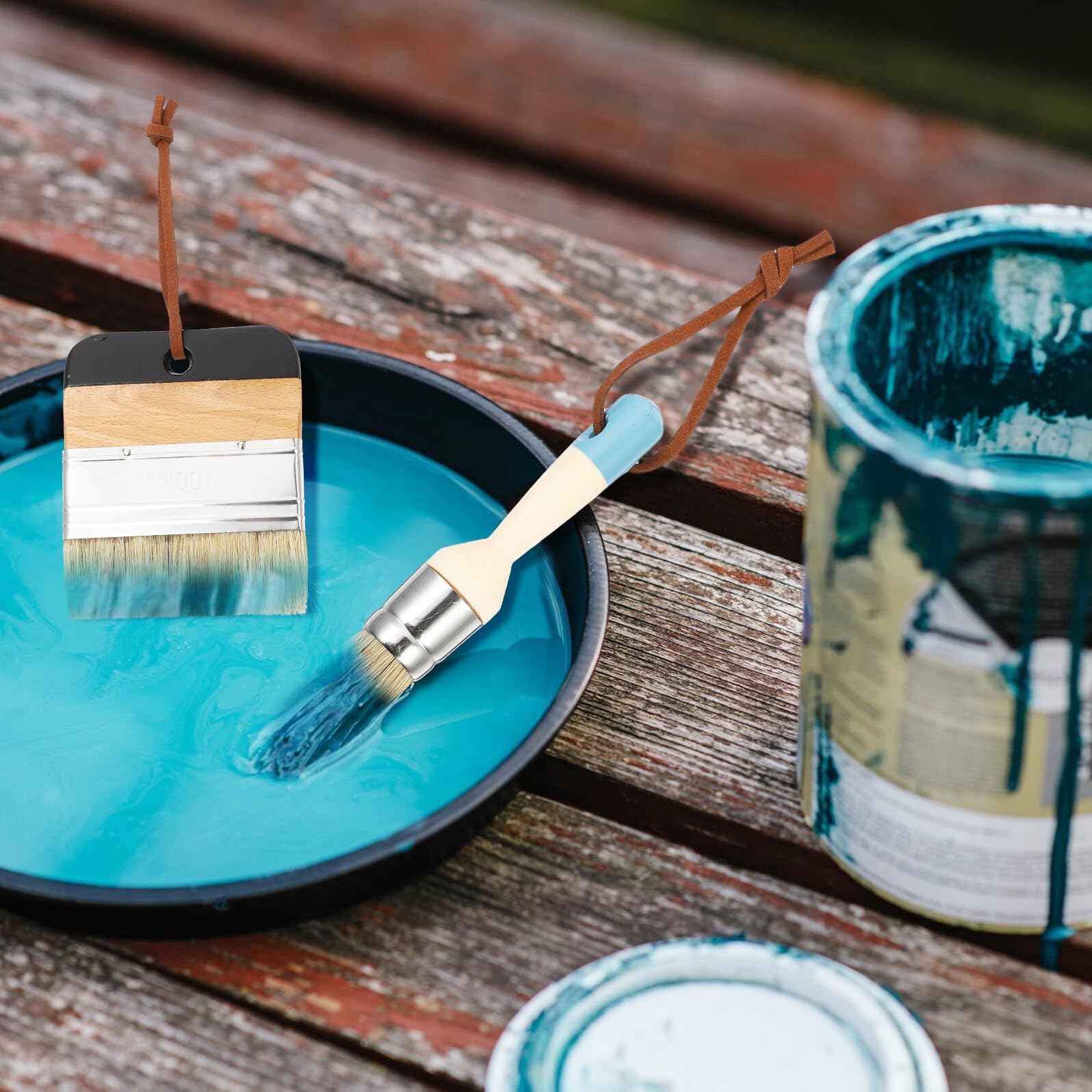 Set di 4 Pennelli Professionali Setole Flessibili per Pittura e Verniciatura su Legno, Manico in Legno e Lega di Alluminio Compatibili Pittura a Latte