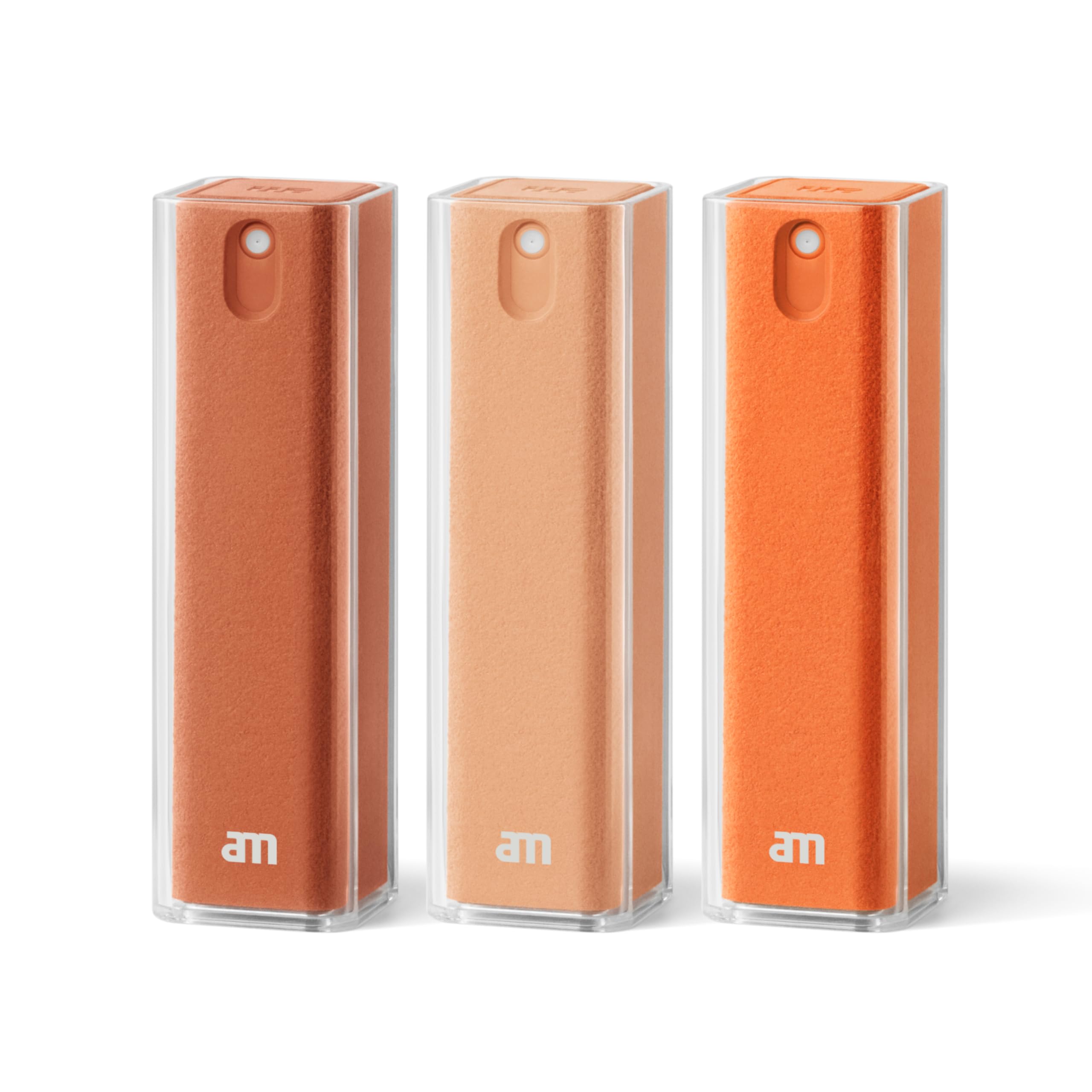 am Spray Limpiador de Pantallas con Microfibra Integrada – Limpiador Recargable para Móvil, Tablet, Portátil, Monitor, TV y Pantallas de Coche (Naranja, 3 Pack)