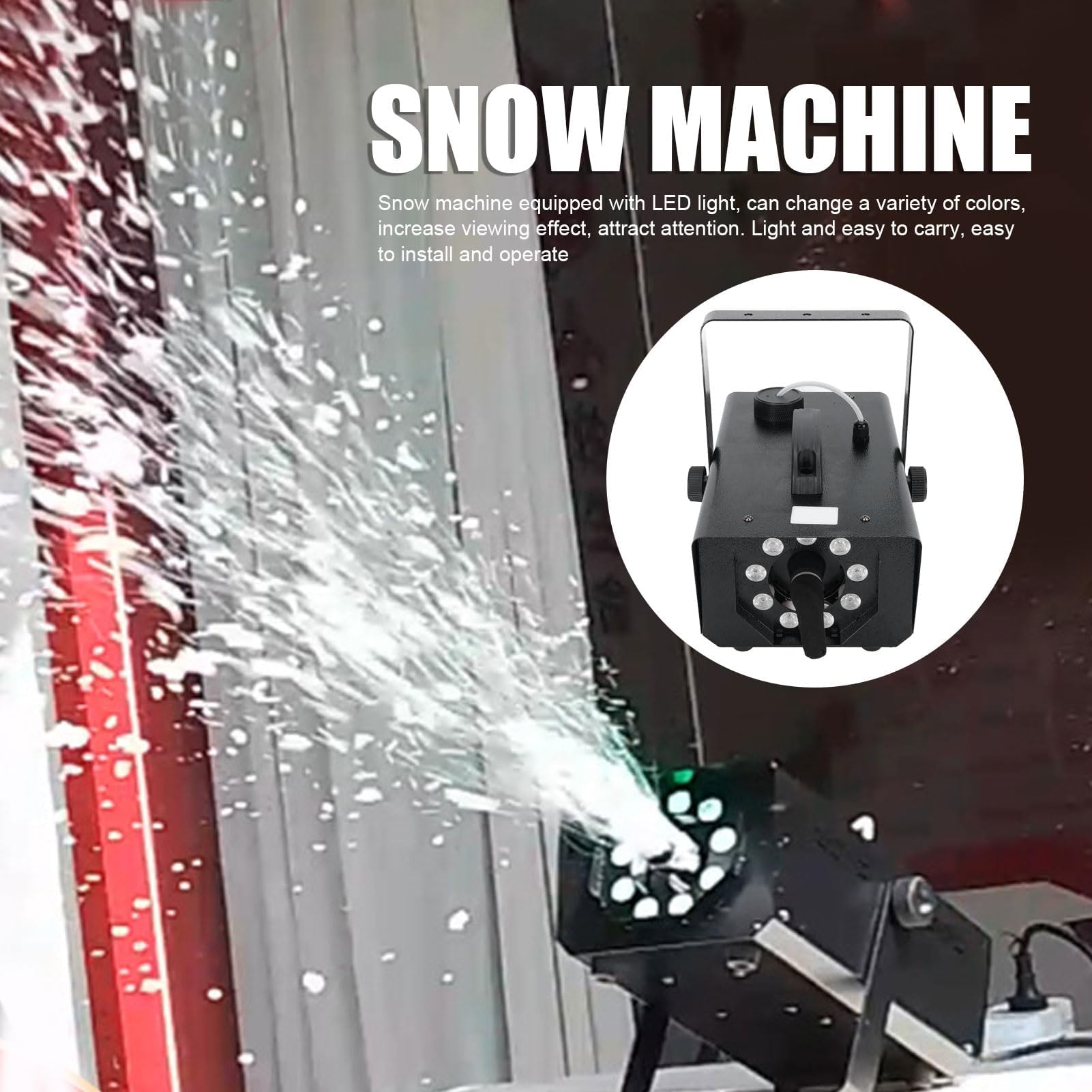 Snow Machine, Low Noise Snow Maker Machine with LED Light, Small Commercial Snowflake Fake Making Machine with Handle for Wedding, Party, Stage Performance, etc (US Plug)