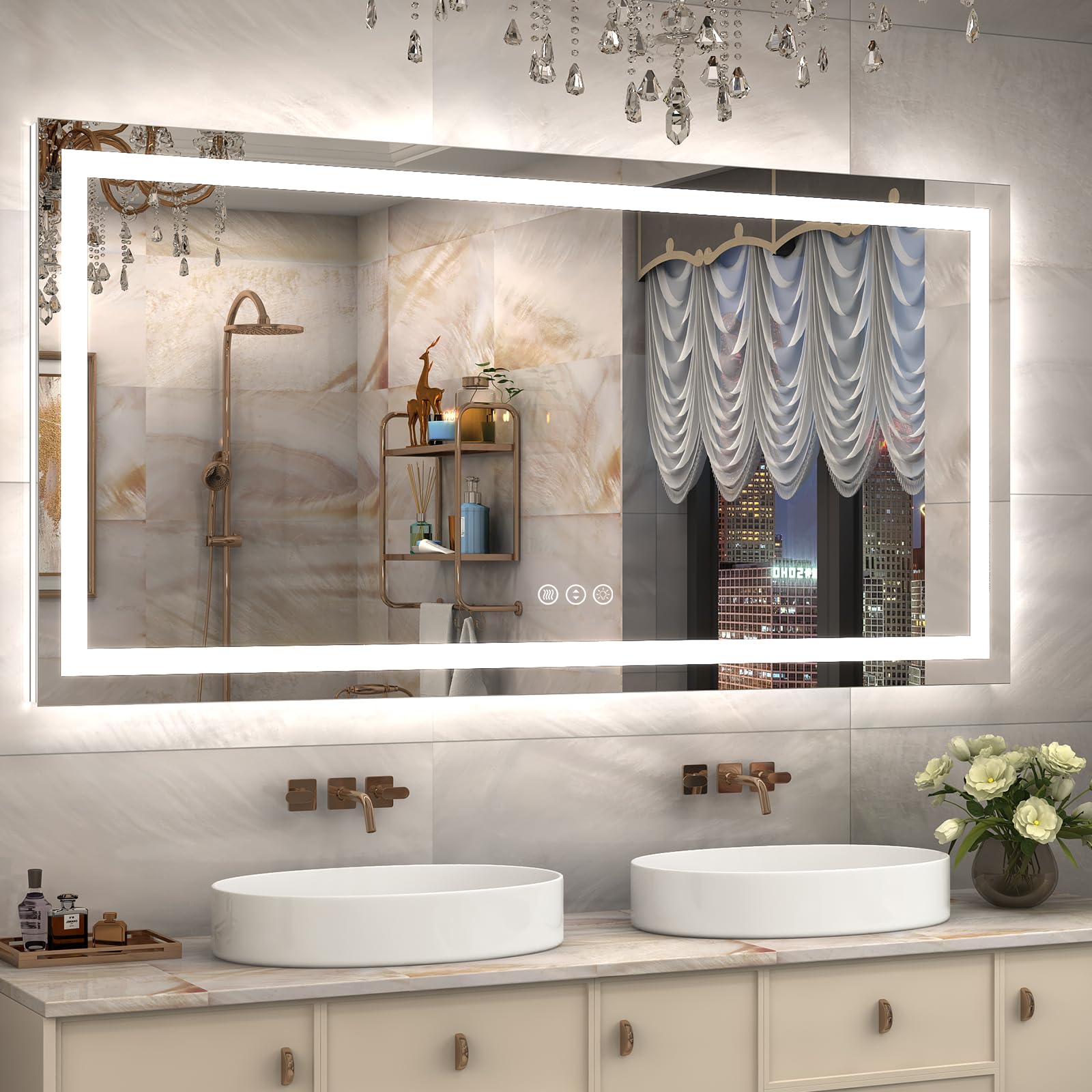 60x30 LED Lighted Bathroom Mirror for Vanity Wall