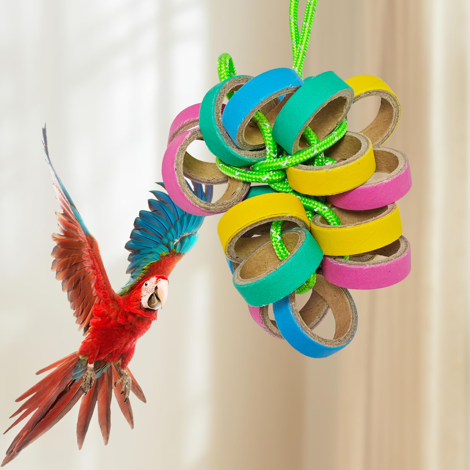 Puninoto 24Pcs Chew Bagels Bird Toys for Parrots,Colorful Cardboard Shredding Foraging Chew Toys,Safe Durable Bird Cage Enrichment for Parakeets,Cockatiels,Conures - image 2