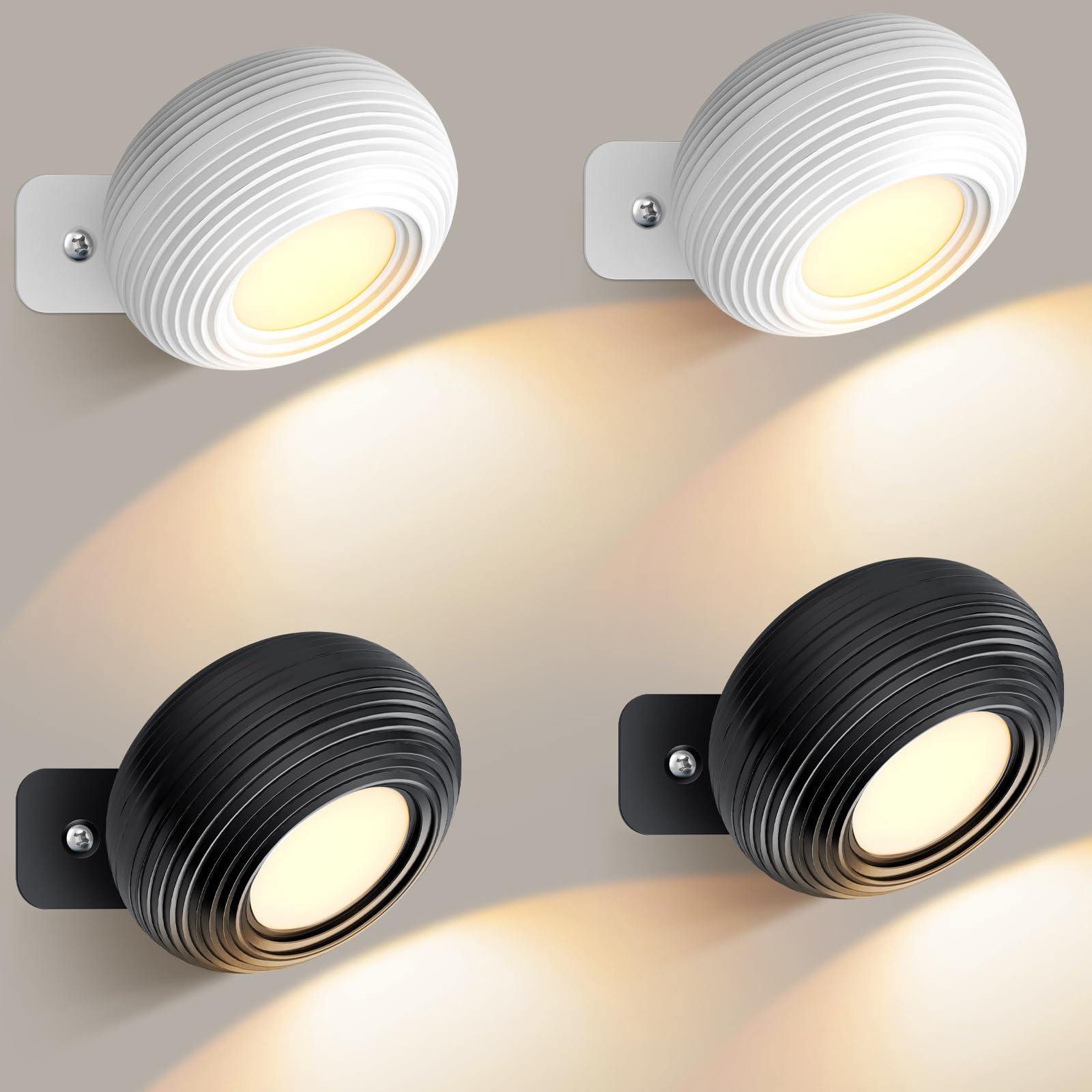 Lot De 2 Appliques Murales LED Sans Fil - Rotatives 360°, Rechargeables, Télécommande Tactile - Blanc Chaud/froid/naturel