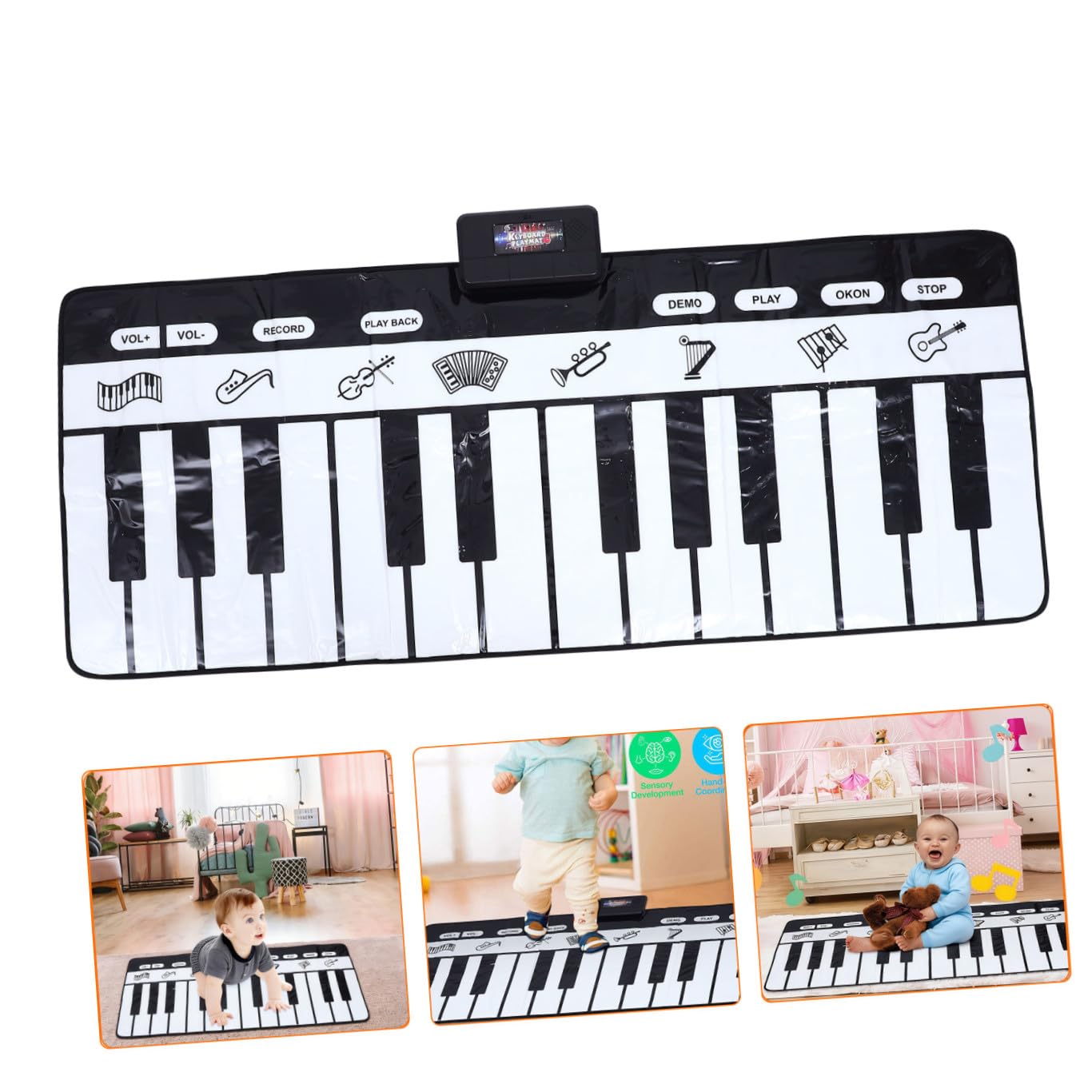 ibasenice Tappeto Musicale Pianoforte Nero Bianco Multifunzione Gioco Educativo per Sviluppo Udito e Movimento Morbido e Sicuro per Ragazzo Ragazza