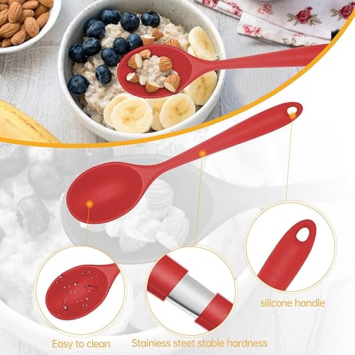 Miniatura 6 de 2 piezas de cucharas de silicona antiadherentes para mezclar, cucharas de silicona de 10.6 pulgadas para cocinar resistentes al calor, utensilio de