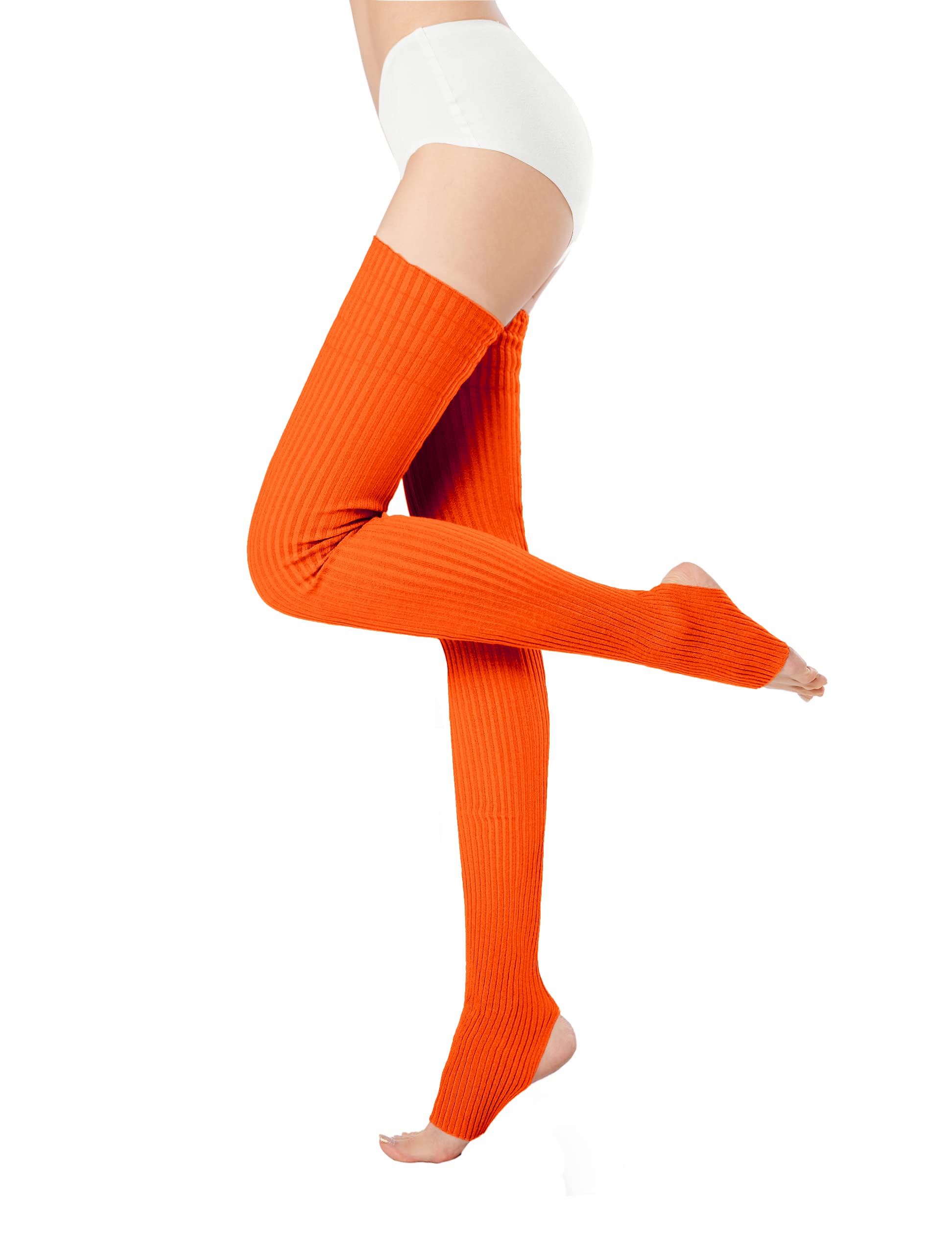 v28 Women Girls Thigh High Neon Ribbed Long 80s 90s Party Skating Leg Warmers