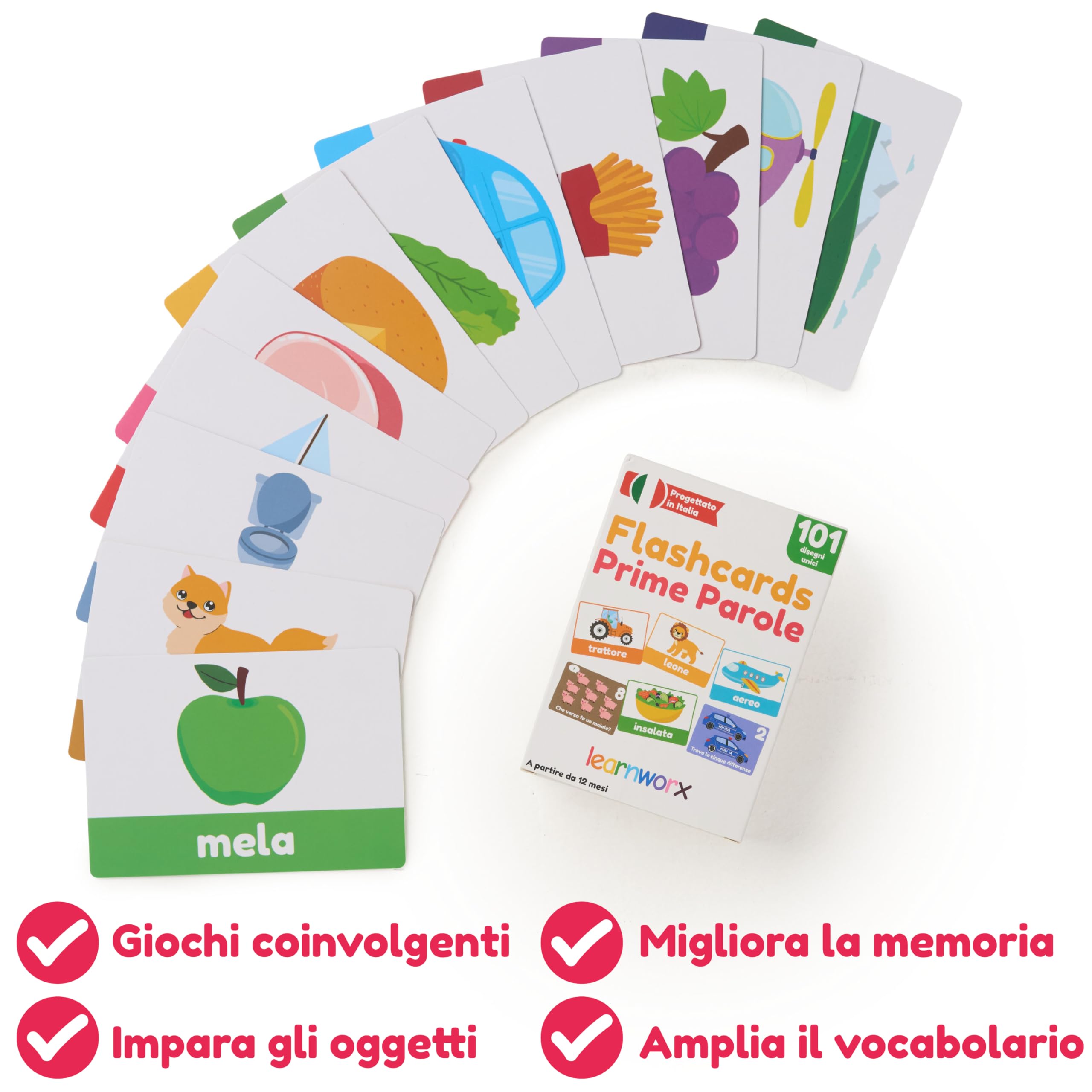 Flashcards Prime Parole | Bambini 1-3 Anni | Carte Educative | Alphabet Lettere Numeri Colori Forme Animali | 101 Carte di Apprendimento | Dai 12 Mesi | Gioco Linguaggio & Sviluppo