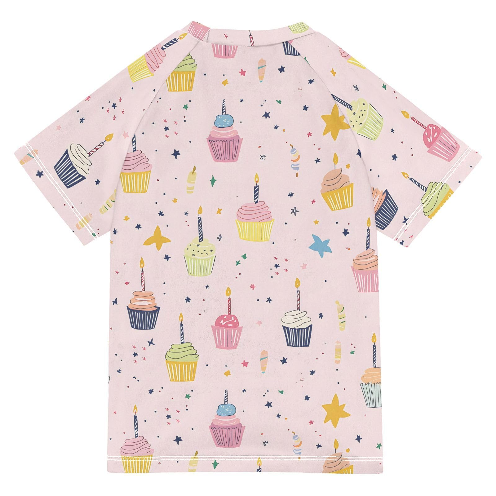 ALAZA Boys Swim Shirt Short Sleeve Rash Guard for Boys Girls UPF 50+ Candle Cake Print 9-10T