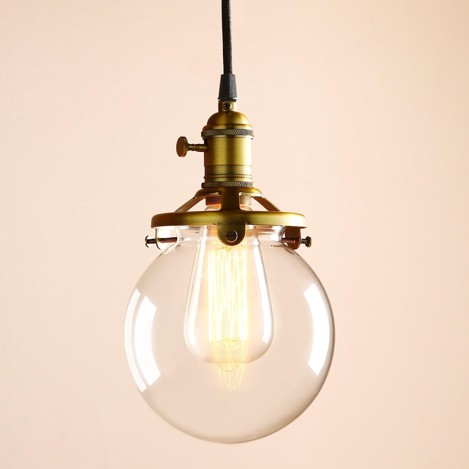 Nеw Dеаl Permo Vintage Industrial Pendant Light Fixture Mini 5.9 Round Clear Glass Globe Hand Blown Shade (Antique)