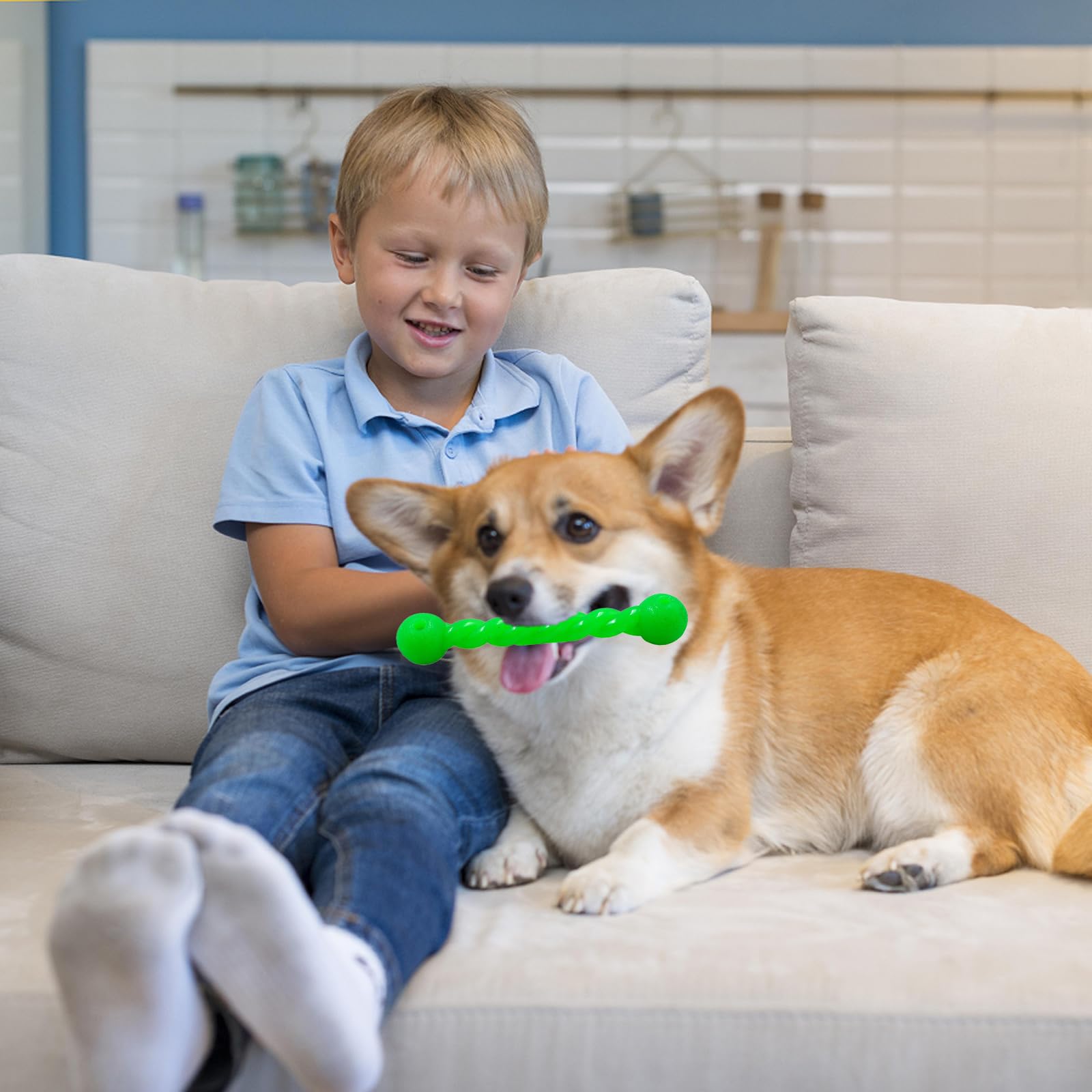 Gioco Intelligente Per Cani - Bastoncino Pulizia Denti In Gomma - Con Corda E Pallina - Taglia Media - Foto 10
