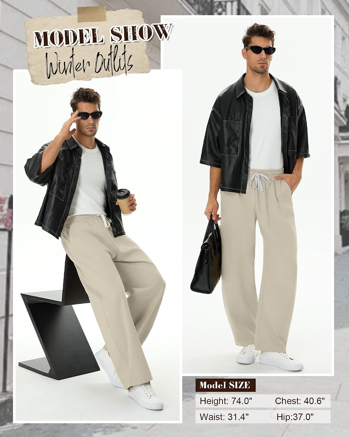 August Alley Men's Baggy Sweatpants Elastic Waist Drawstring Cotton Lounge Pants with Pockets Wide Leg Uncuffed Track Pants(Apricot,X-Large)