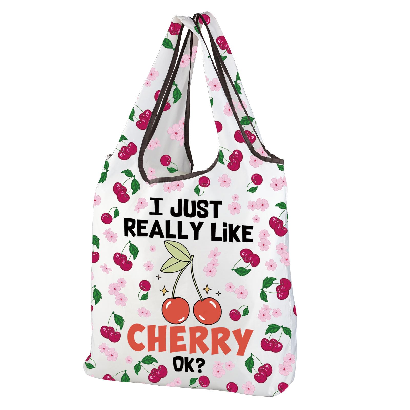 MEIKIUP Cherry Reusable Tote Bag Cherry Lover Gift I Just Really Love Cherries ok Fruit Foldable Shopping Bag Cherry Print Bag (Cherry F-Bag-UK)