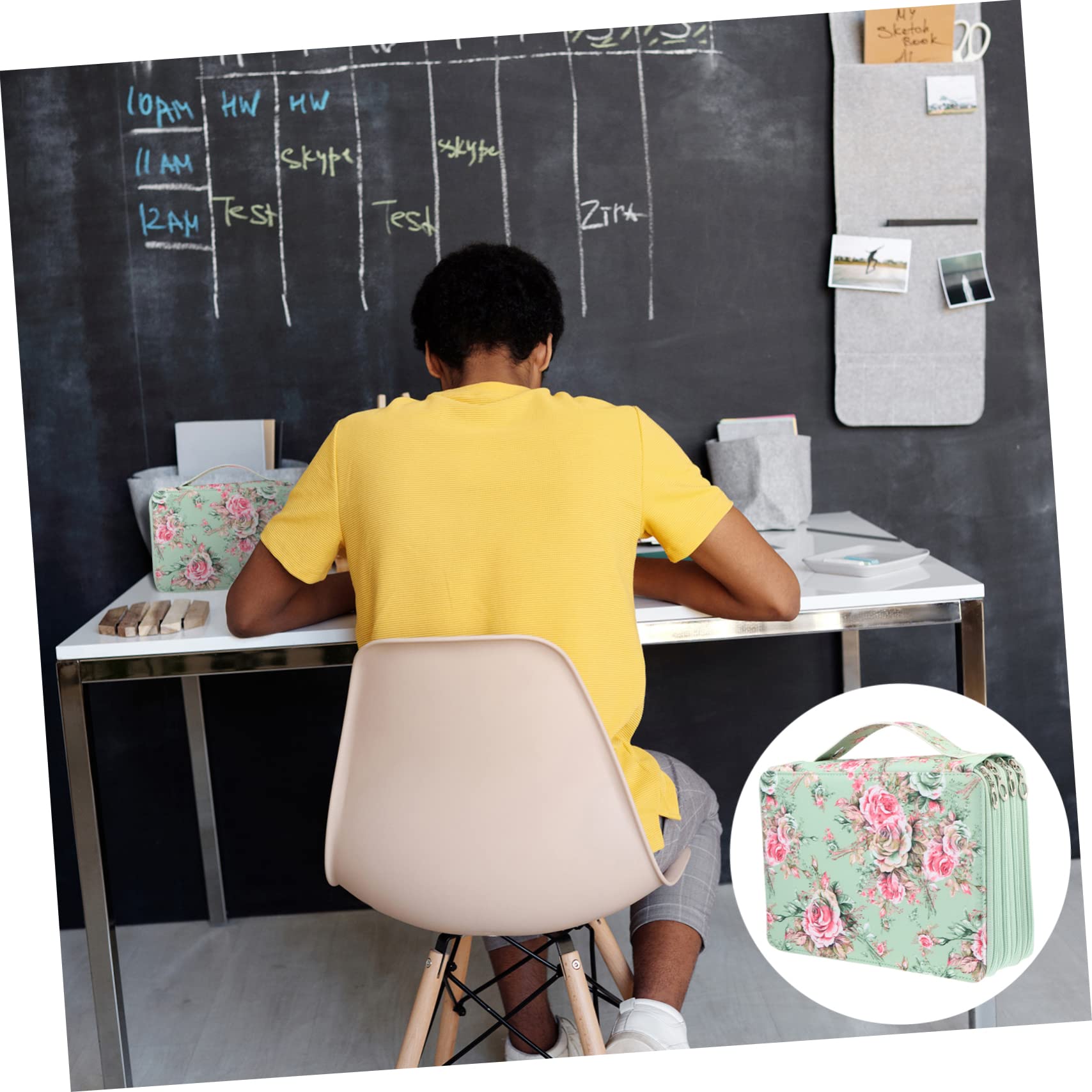 Astuccio Portamatite in Pu Verde, Grande Capacità, 200 Fori | Studenti e Disegno, Organizzazione Pratica, Finitura Effetto Coccodrillo