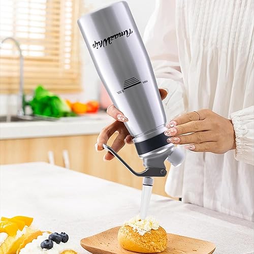 Miniatura 26 de Dispensador de crema de 8.5 fl oz para todas las aplicaciones en frío, batidor de crema de aleación de aluminio duradero con 3 boquillas decorativas