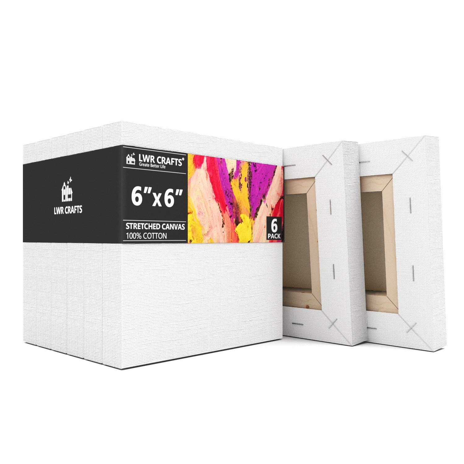 LWR Crafts Small Stretched Canvas 6'' X 6'' Pack of 6 STC010