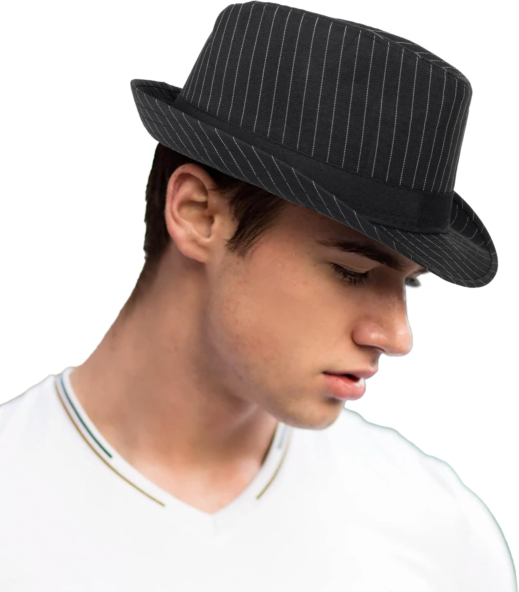 Mens 1920s-Fedora Hat Gangster-Hat Black Short Brim Trilby Hat for Men Women Gatsby-Costume (Size:M)