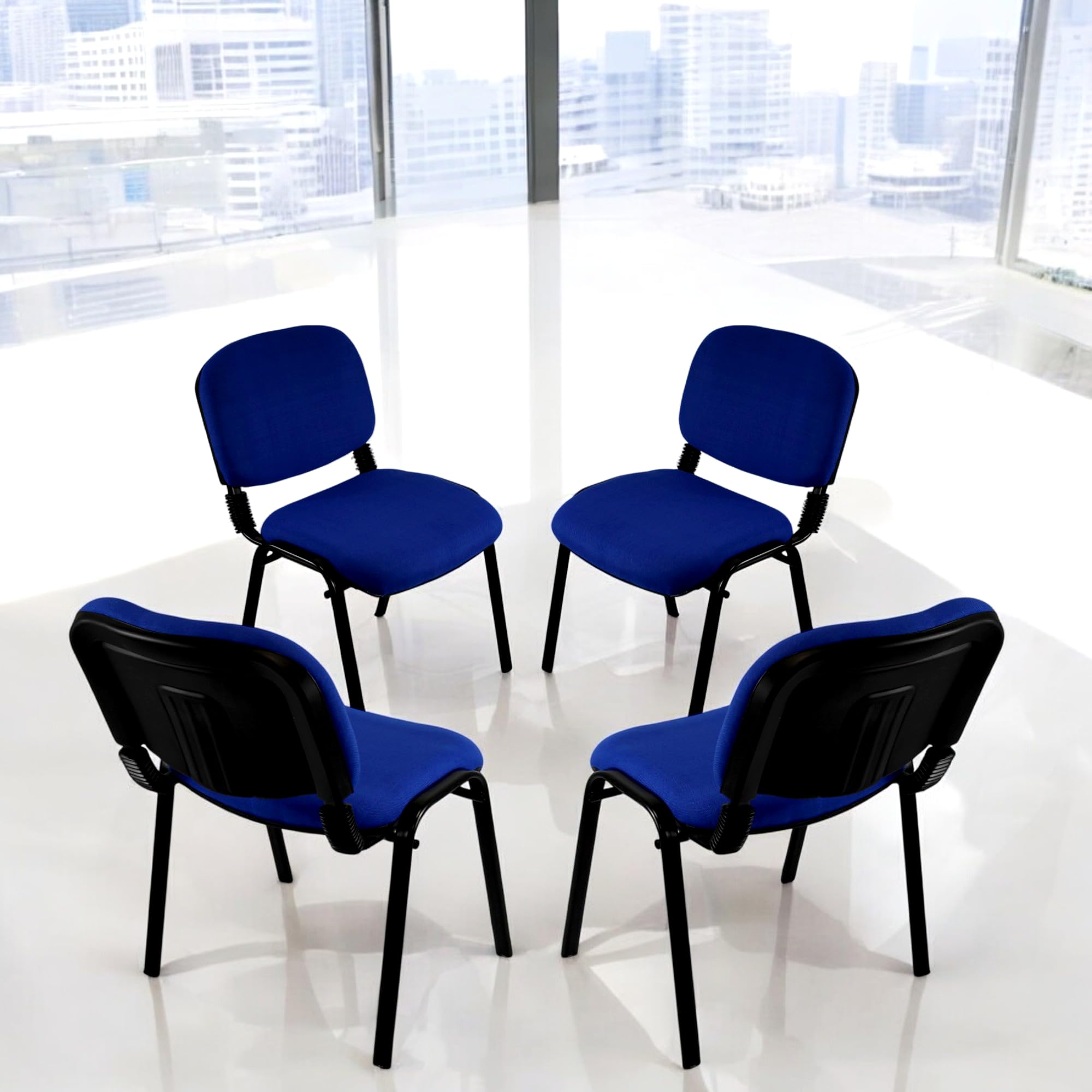Meta Office Heavy Duty Stackable Guest & Reception, Office Chairs for home, Black Frame (4, Blue) โ image 1