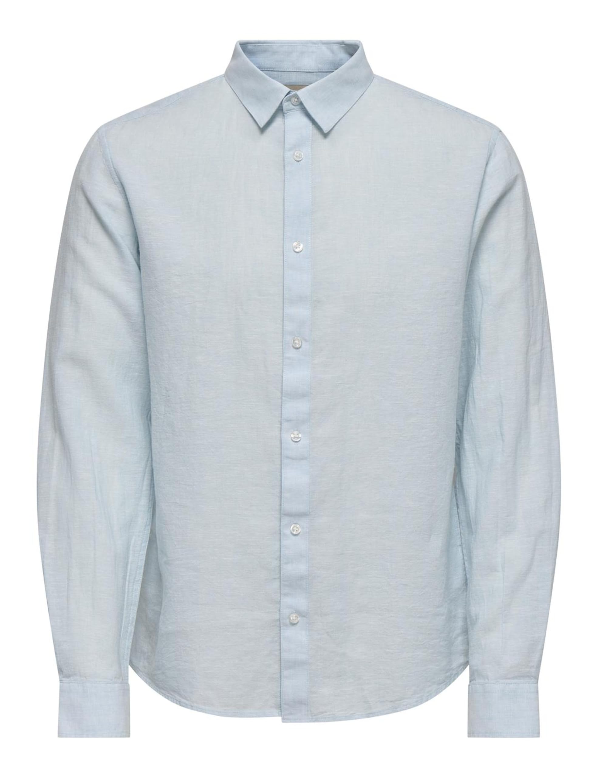 Only & Sons Men's Cashmere Blue Onscaiden Ls Solid Linen Shirt Noos Short Sleeve Shirt,