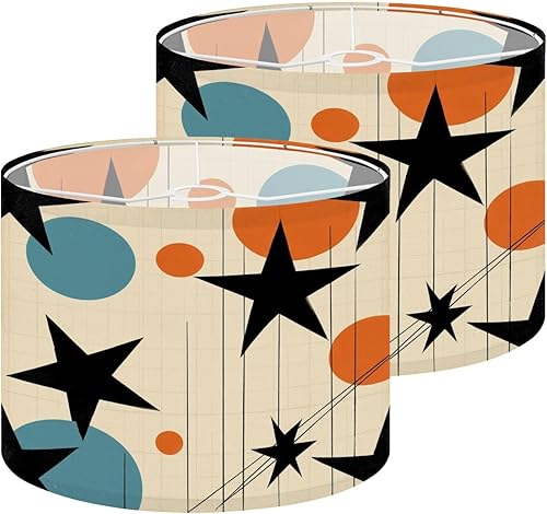 Farmhouse Lampshades Lamp Shades set of 2 Mid Century Vintage 1950s Modern Retro Circular Motifs Stars Circles Light Shade for Table Lamps Floor