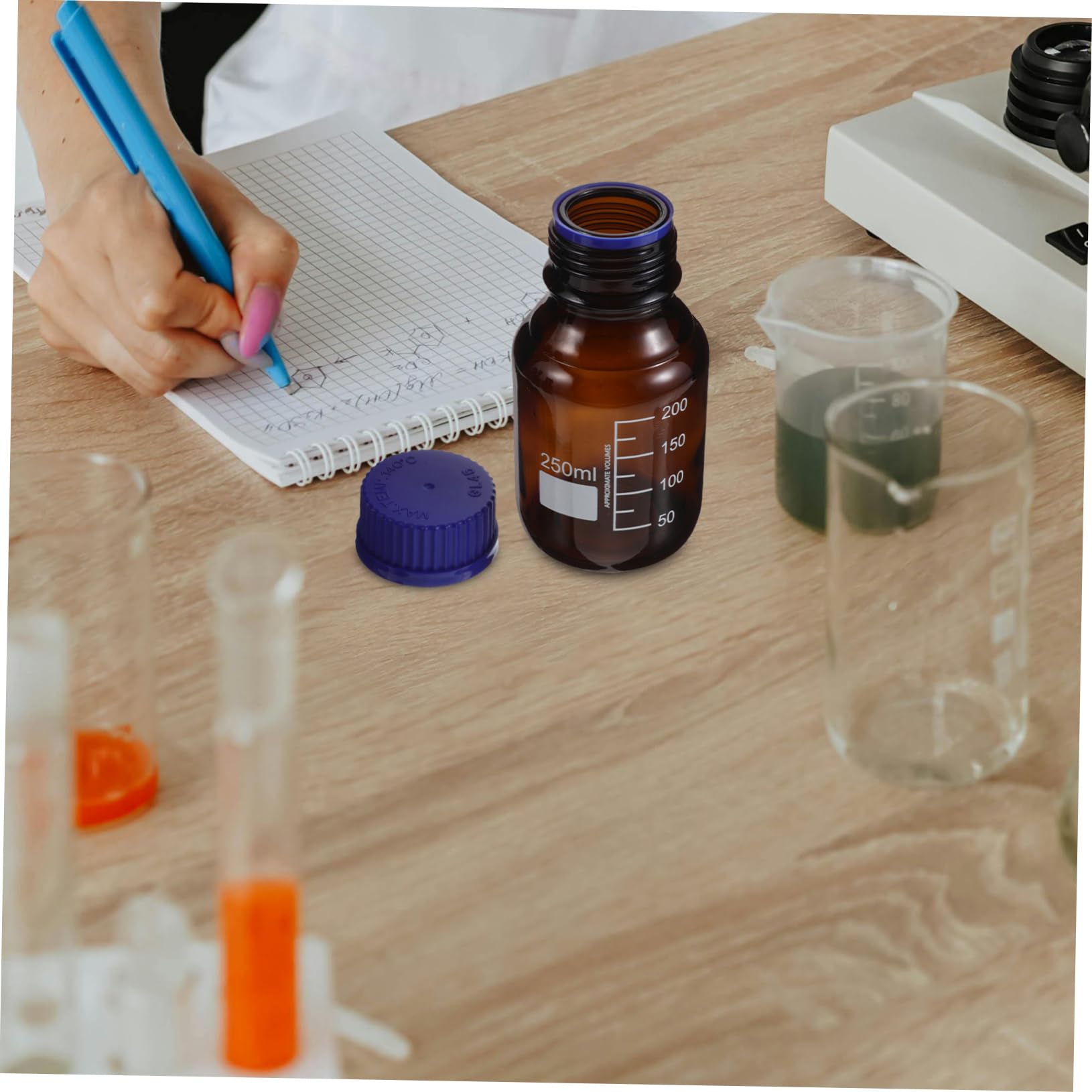 3stücke Glasflaschen für Labor Lichtdichte Probenflaschen mit Deckel Reagenzflaschen für Chemikalienaufbewahrung Graduierung für Genaues Abmessen