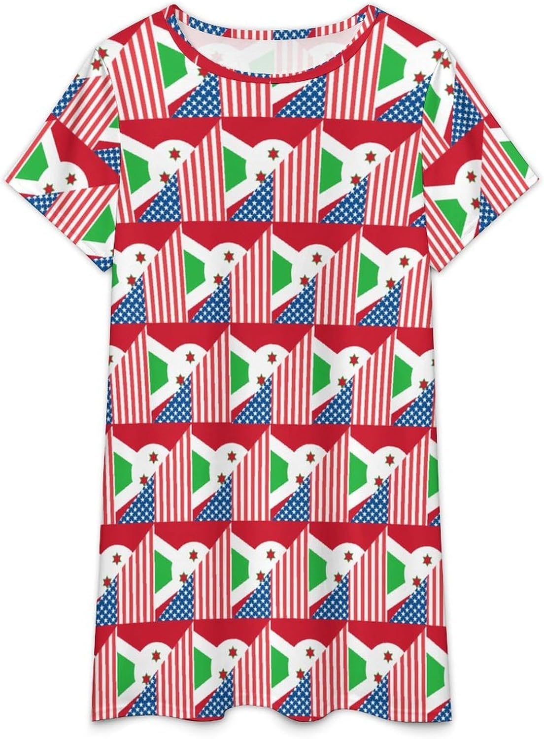 USA And Burundi Flag Nightgowns for Women Short Sleeve Sleep Dress Casual Sleepshirt Night Gowns Pajamas