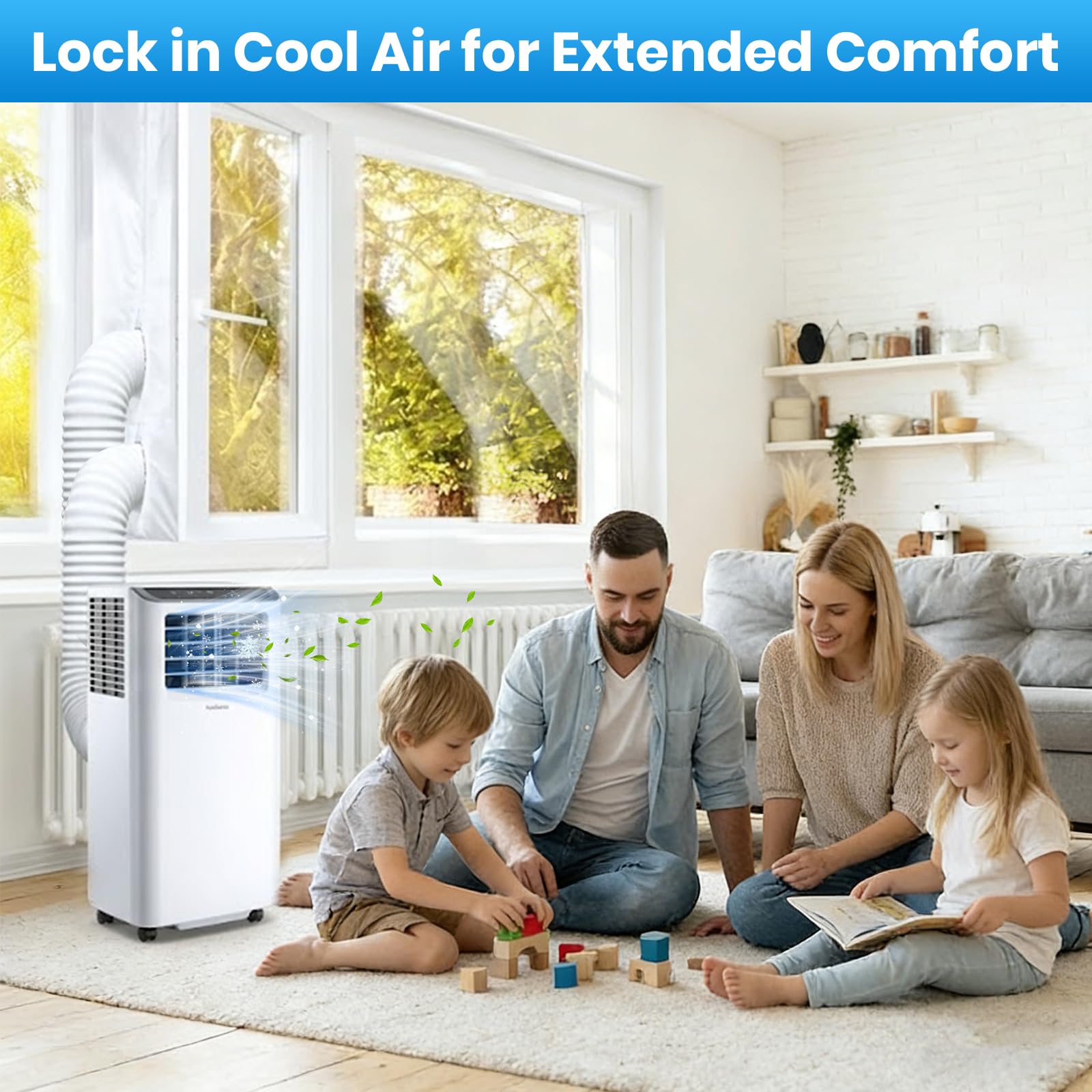 Kit Ventana Aire Acondicionado Portátil 300 cm, Sellador De Ventana para Aire Acondicionado, para Ventana Abatible, Oscilobatiente y Tragaluz, para 1 o 2 Tubos, Impermeable, Sin Taladrar