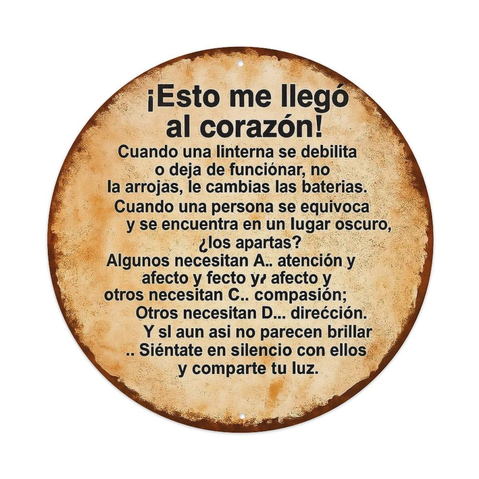Jdyaojiesheng Vintage Circular Textured Background With Spanish Message Round Tin Sign Retro Metal Wall Decor Metal Poster, Home Bar Garage Farmhouse Cafe Wall Art Decoration 8X8inch