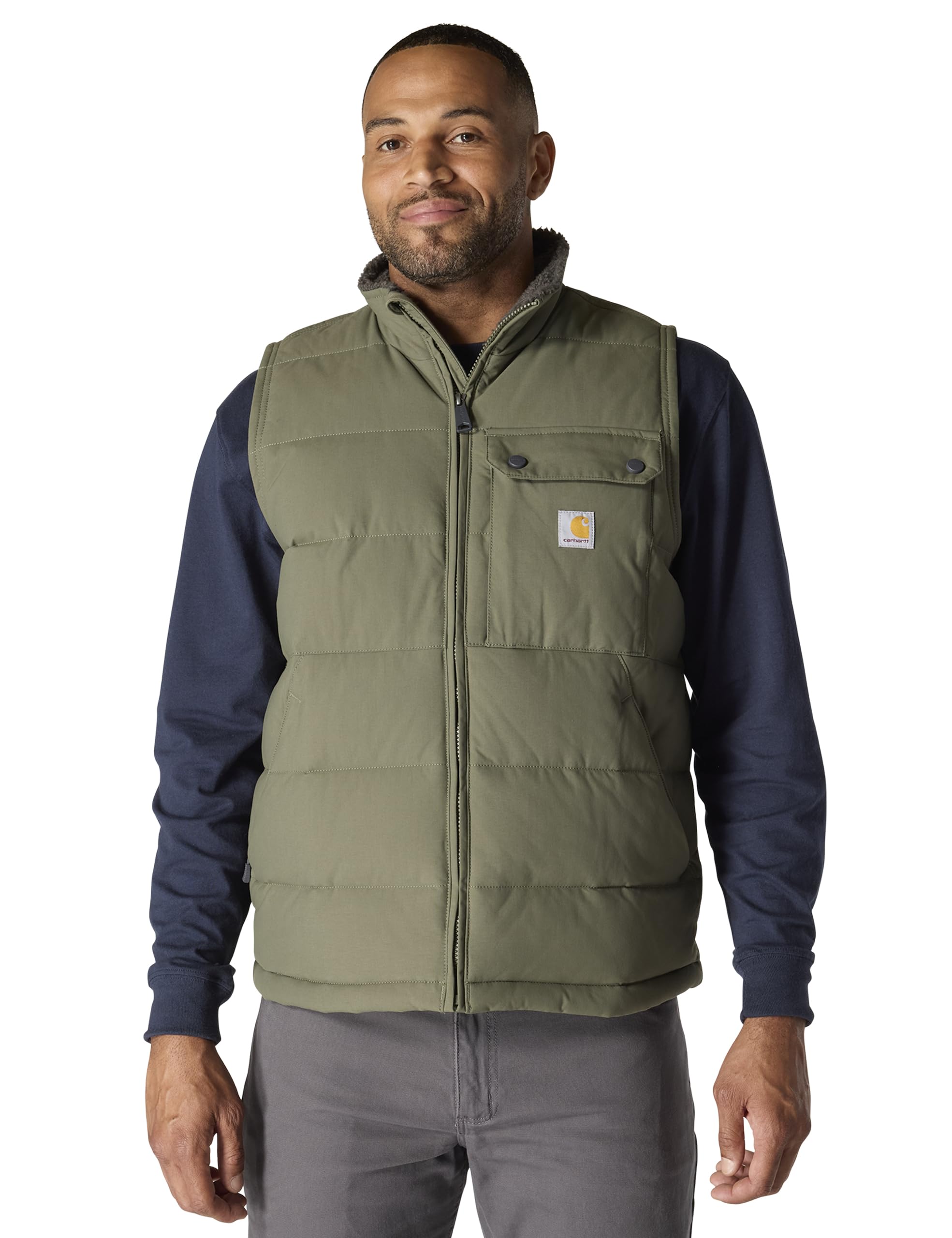 Carhartt オリーブグリーン ジッパーベスト Carhartt Men's Montana Loose Fit Insulated Vest, Dusty Olive