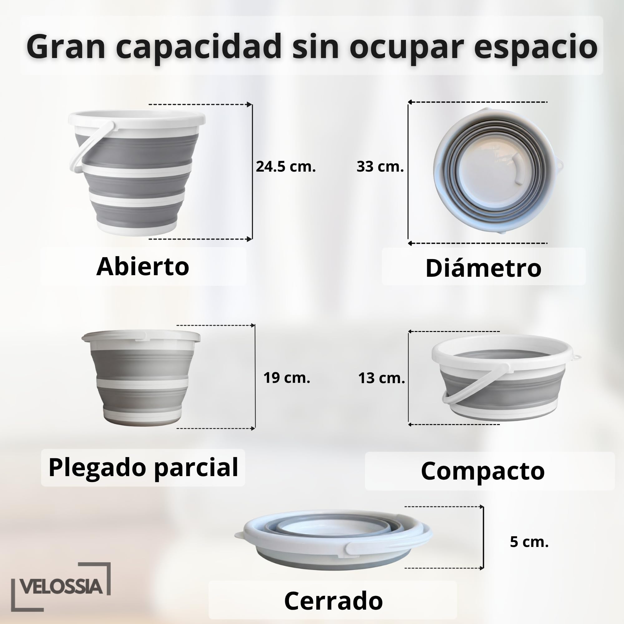 Cubo Plegable 10L Silicona Resistente con Asa, Cubeta Multiusos para Limpieza, Cocina, Camping