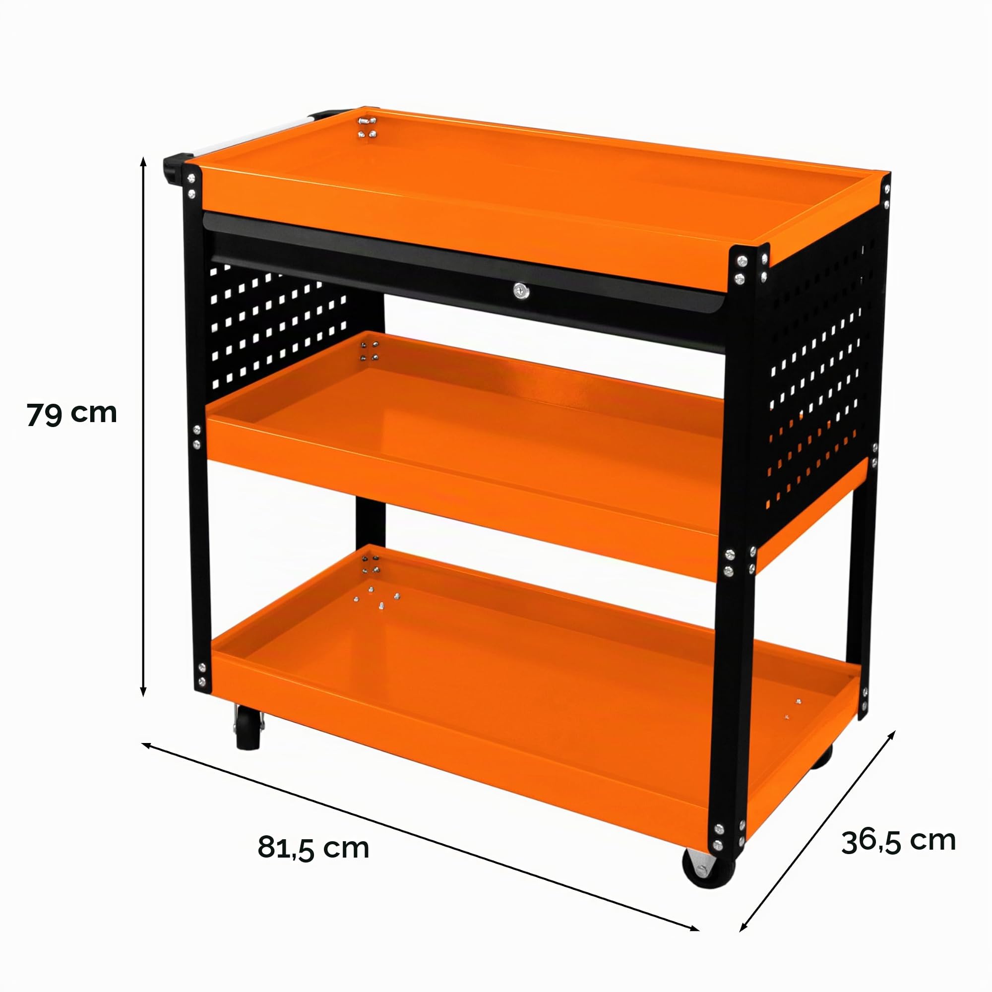 Organizador Herramientas con Ruedas Carrito Portaherramientas de Acero 3 Niveles Carro Duradero Portátil para Taller Garaje Ganchos Llaves Tableros Colgantes Cajón Bloqueable Capacidad 150kg