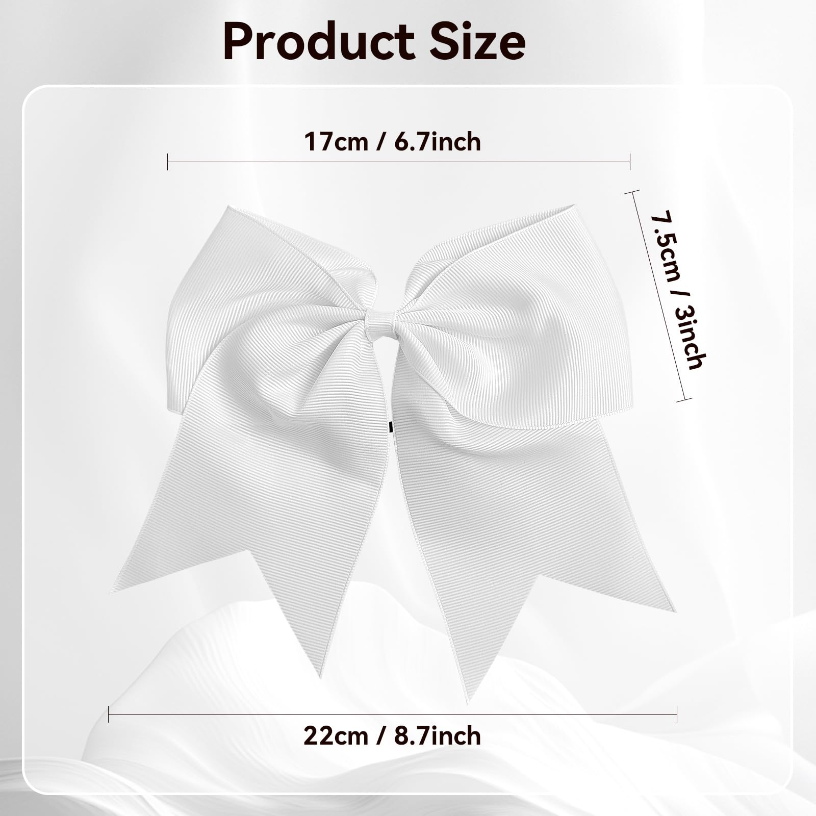 AXEN Large Cheerling Bow, 8 inch Cheer Hair Bows with Ponytail Holder for Teen Girls Sports Cheerleader Hair Accessories, White - Image 4