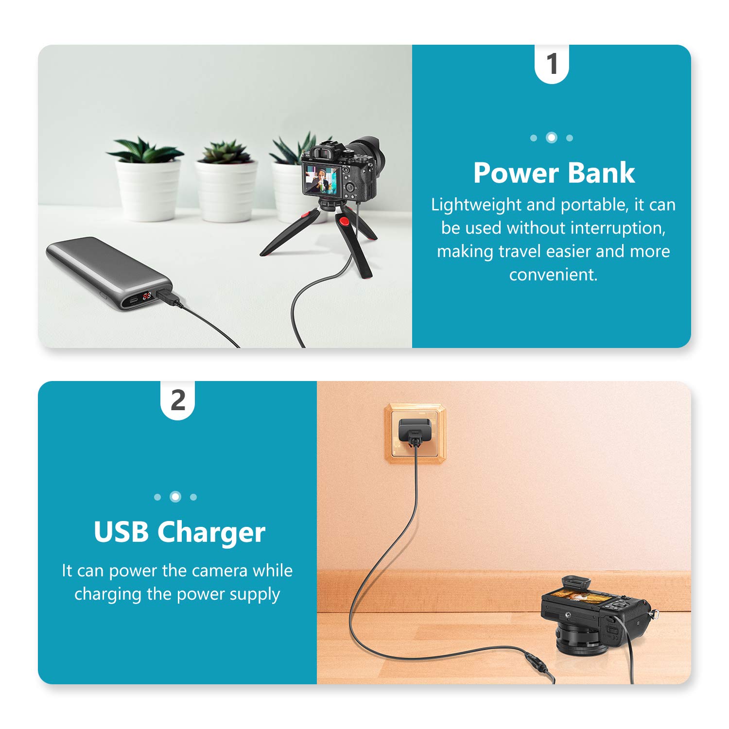 Alimentatore Finto Batteria Fotga NP-FW50 Con Cavo USB Per Sony NEX, A7, A6000, A6300, A6500, Alimentazione Continua 5V 2A
