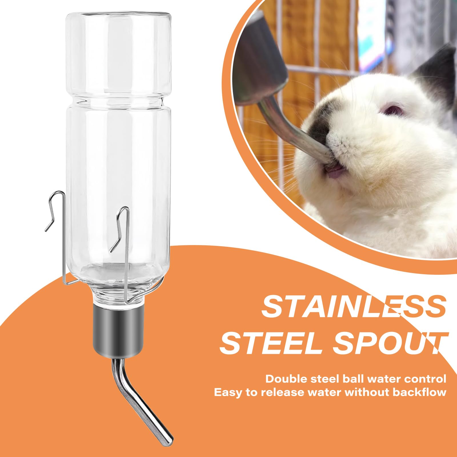 4 Pièces Biberon Lapin, 350ml Abreuvoir Lapin, Distributeur Eau Lapin Automatique avec Support, Suspendue Biberon Cochon d'Inde sans Goutte à Goutte pour Rongeur Lapins Cochons d'Inde Hamsters