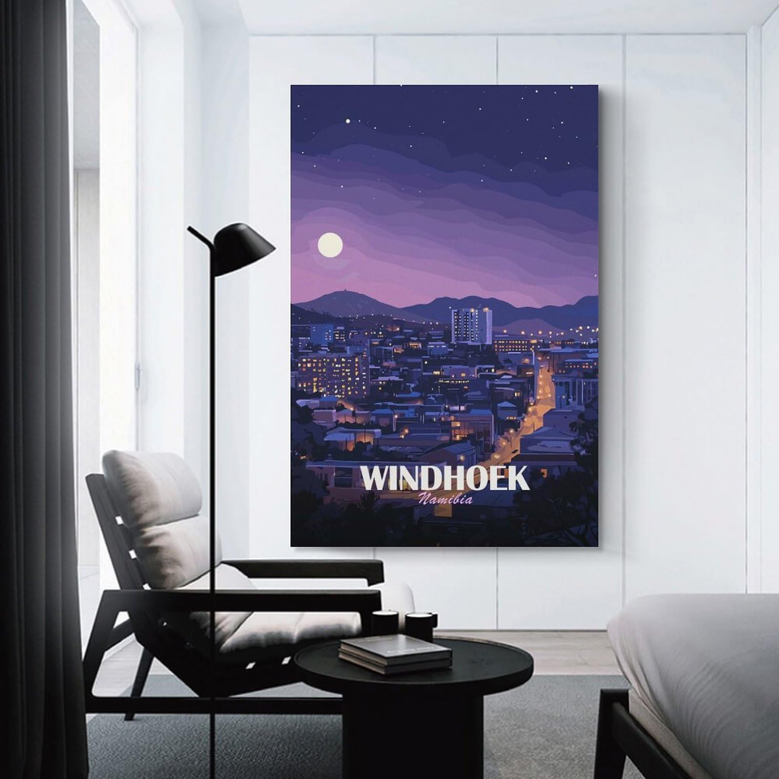 Junmoney Unframe-Style-4-1 Windhoek Namibia Cityscape At Night Wall Decor Canvas Print, 20X30inch(50X75cm), For Living Room, Bedroom, Office Or Hallway, An Adaptable Decor Piece For Home Use