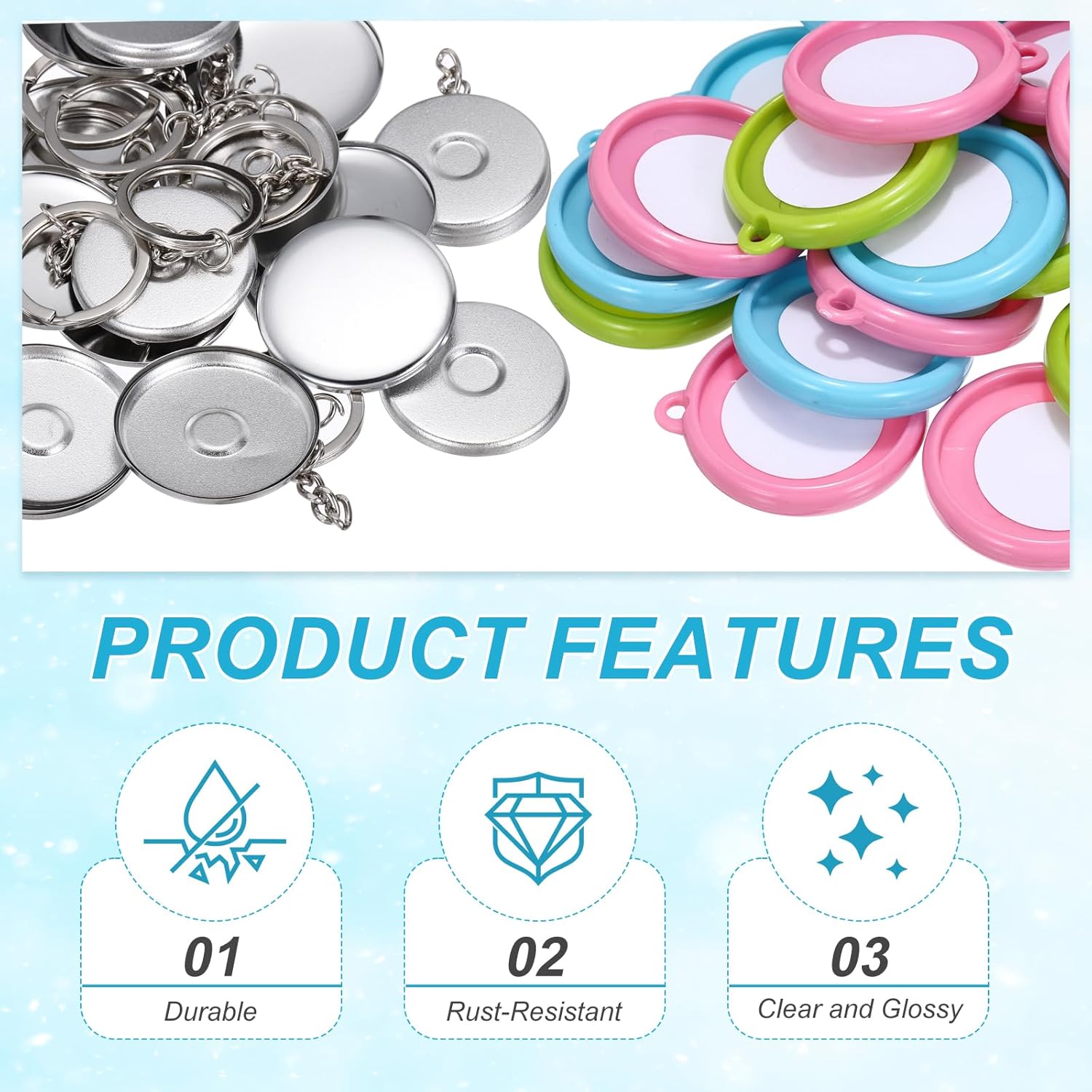 MECCANIXITY 50 Sets Button Maker Supplies 32mm / 1.26 Inch Blank Badge Button Parts Badge Parts with Blank Paper for Hand Press Crafts Making Double-Sided Keychain, Blue